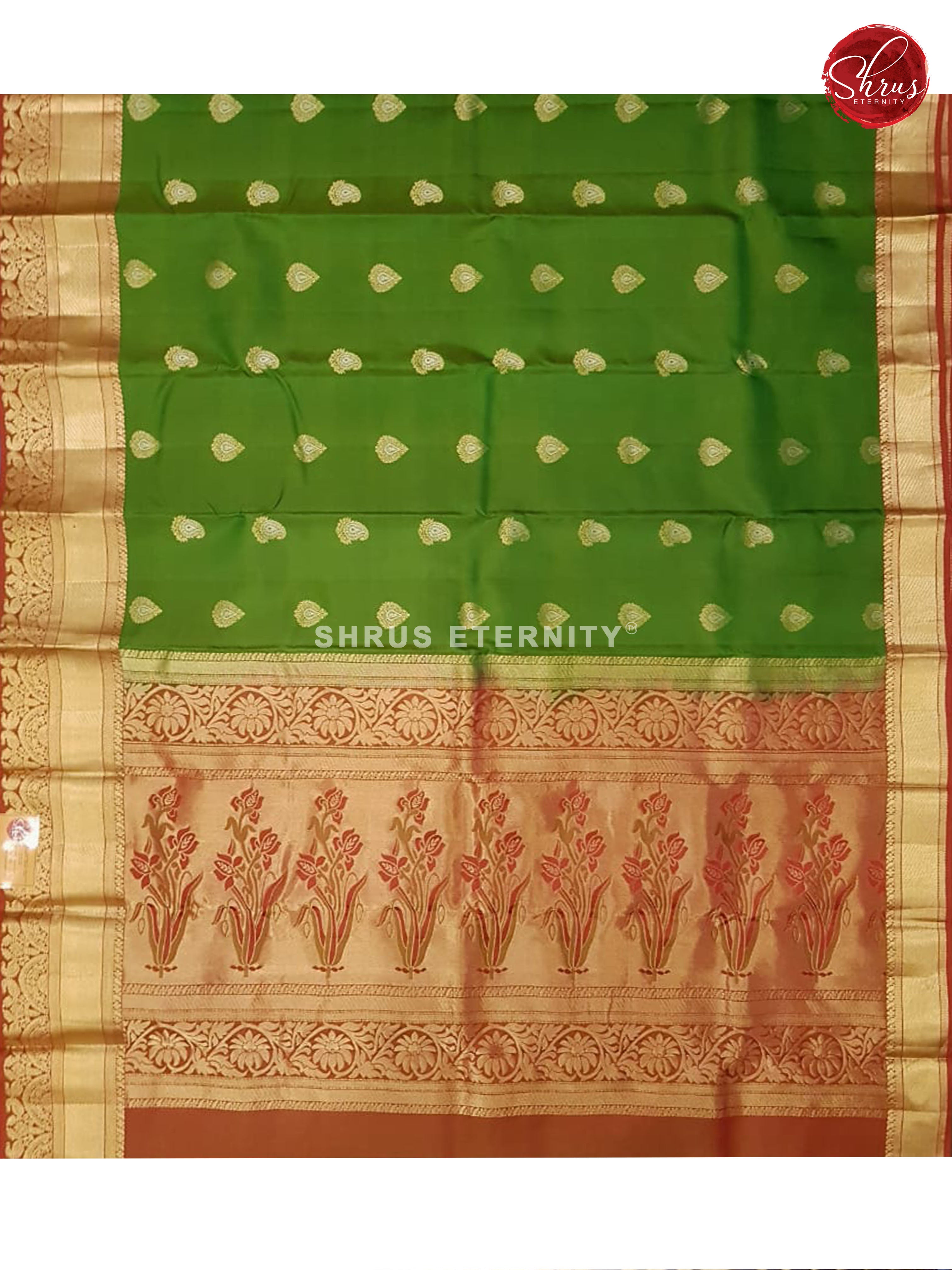 Green & Orange  - Kanchipuram Silk - Shop on ShrusEternity.com