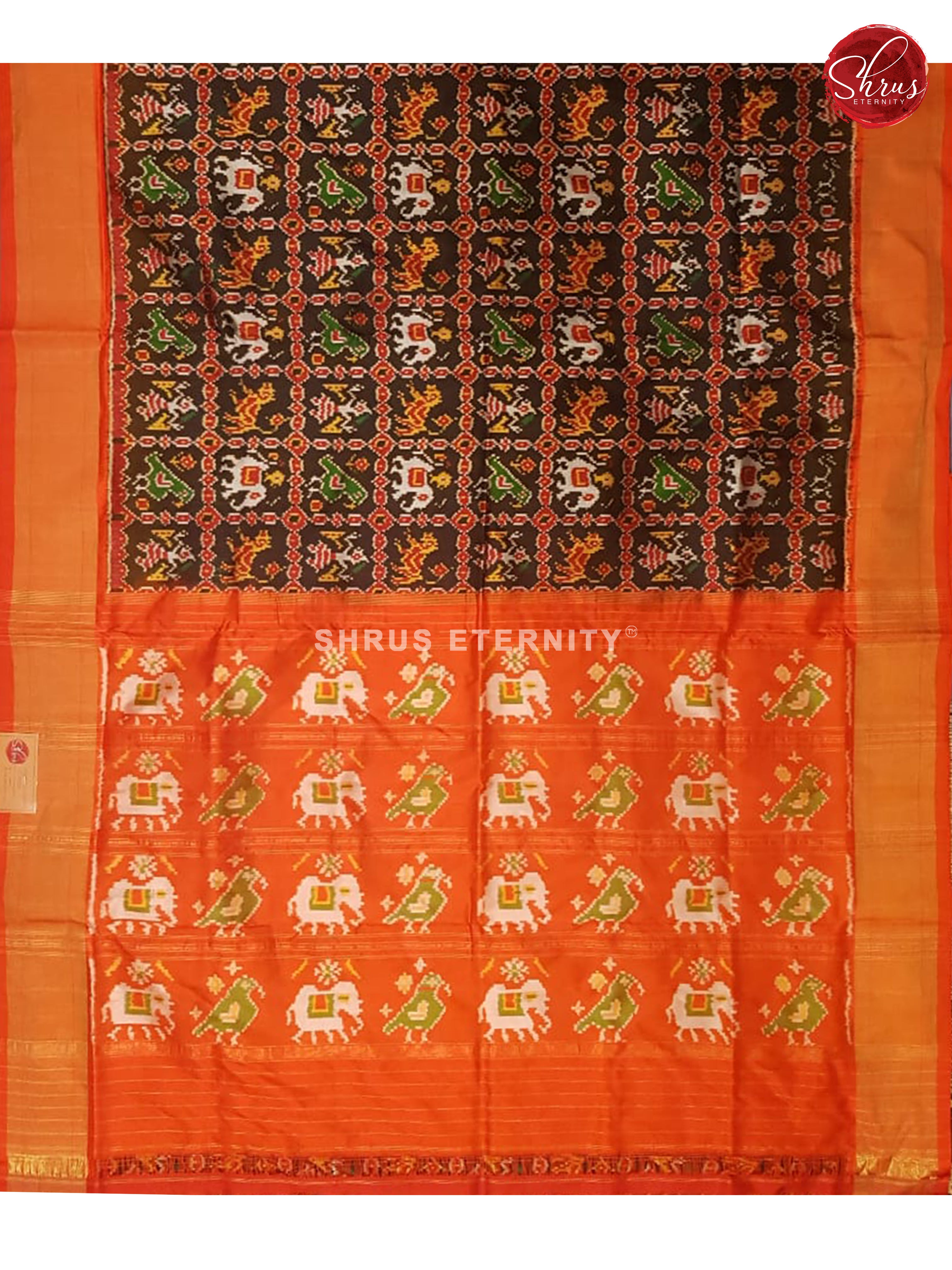 Black & Orange  -  Ikkat Silk - Shop on ShrusEternity.com