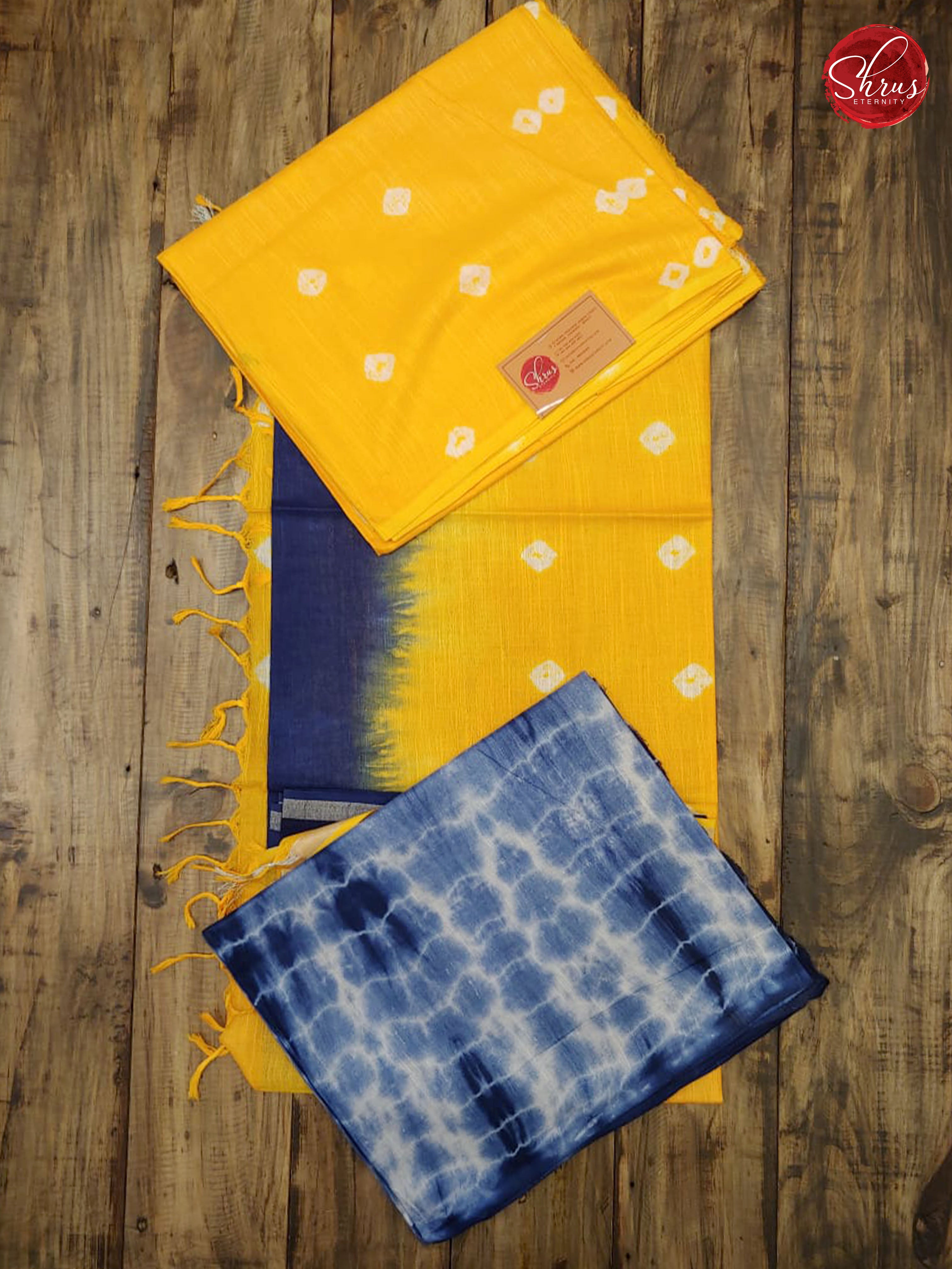 Yellow & Dark Blue - Shibori Salwar Suit - Shop on ShrusEternity.com