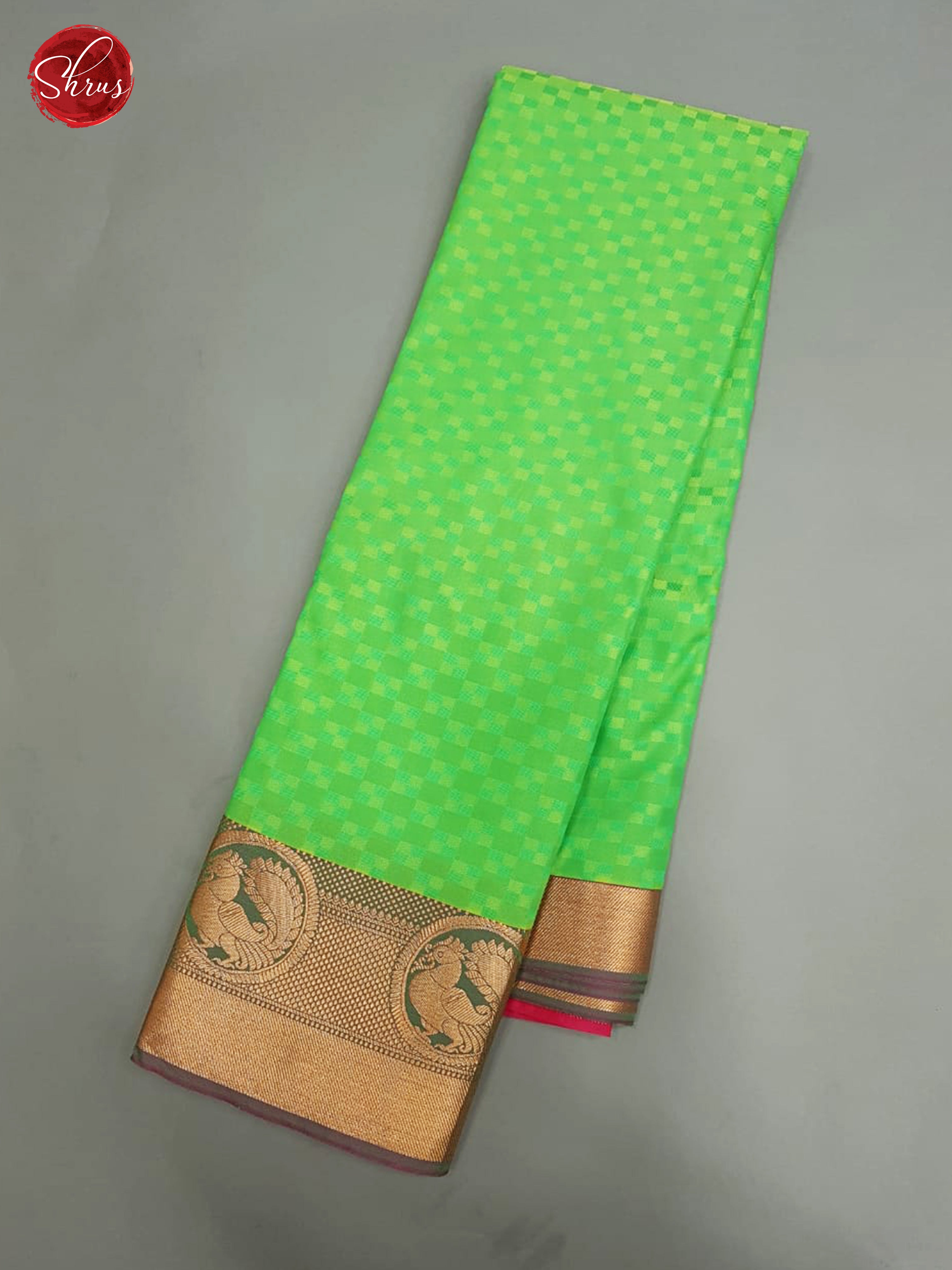 Green & Pink - Semi Kanchipuram Silk with Border & Gold Zari - Shop on ShrusEternity.com