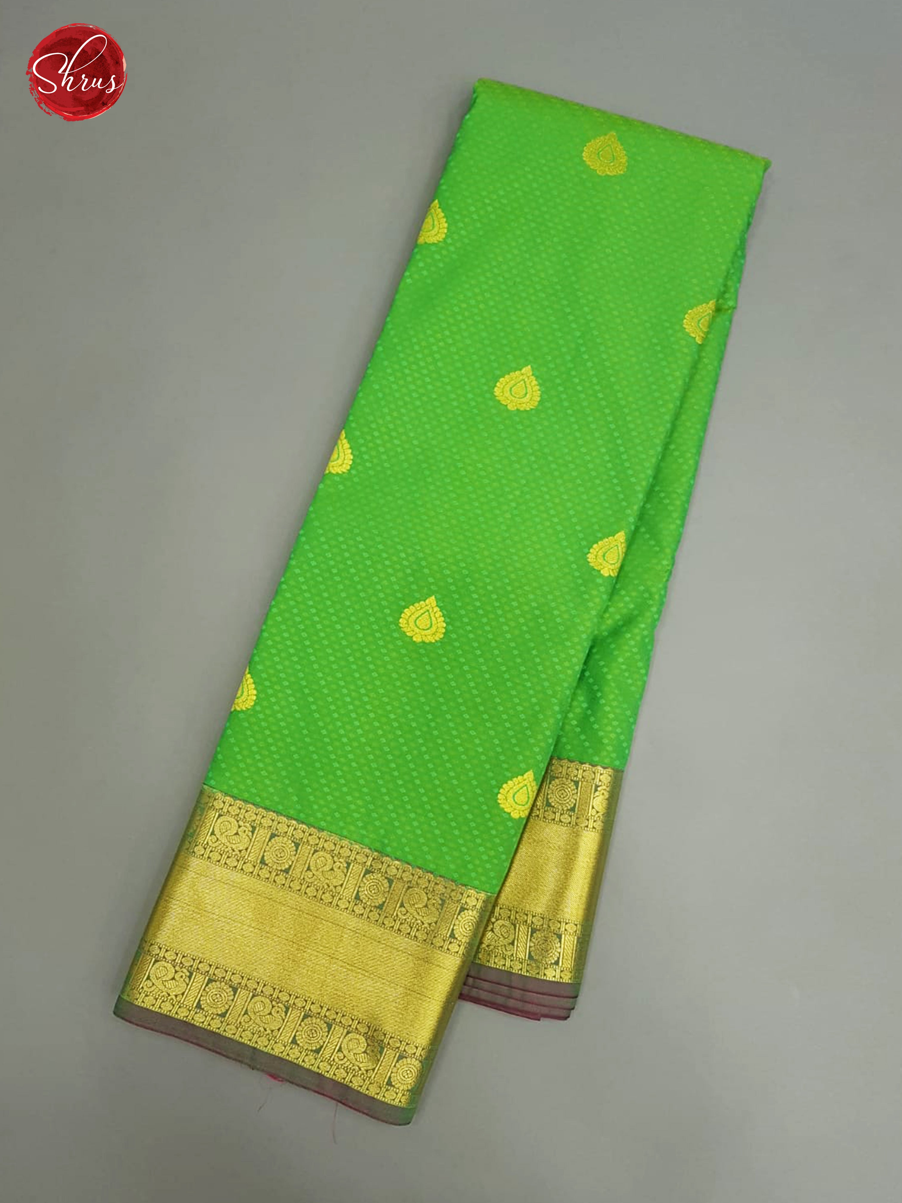 Green & Greenish Grey - Semi Kanchipuram Silk with Border & Gold Zari - Shop on ShrusEternity.com