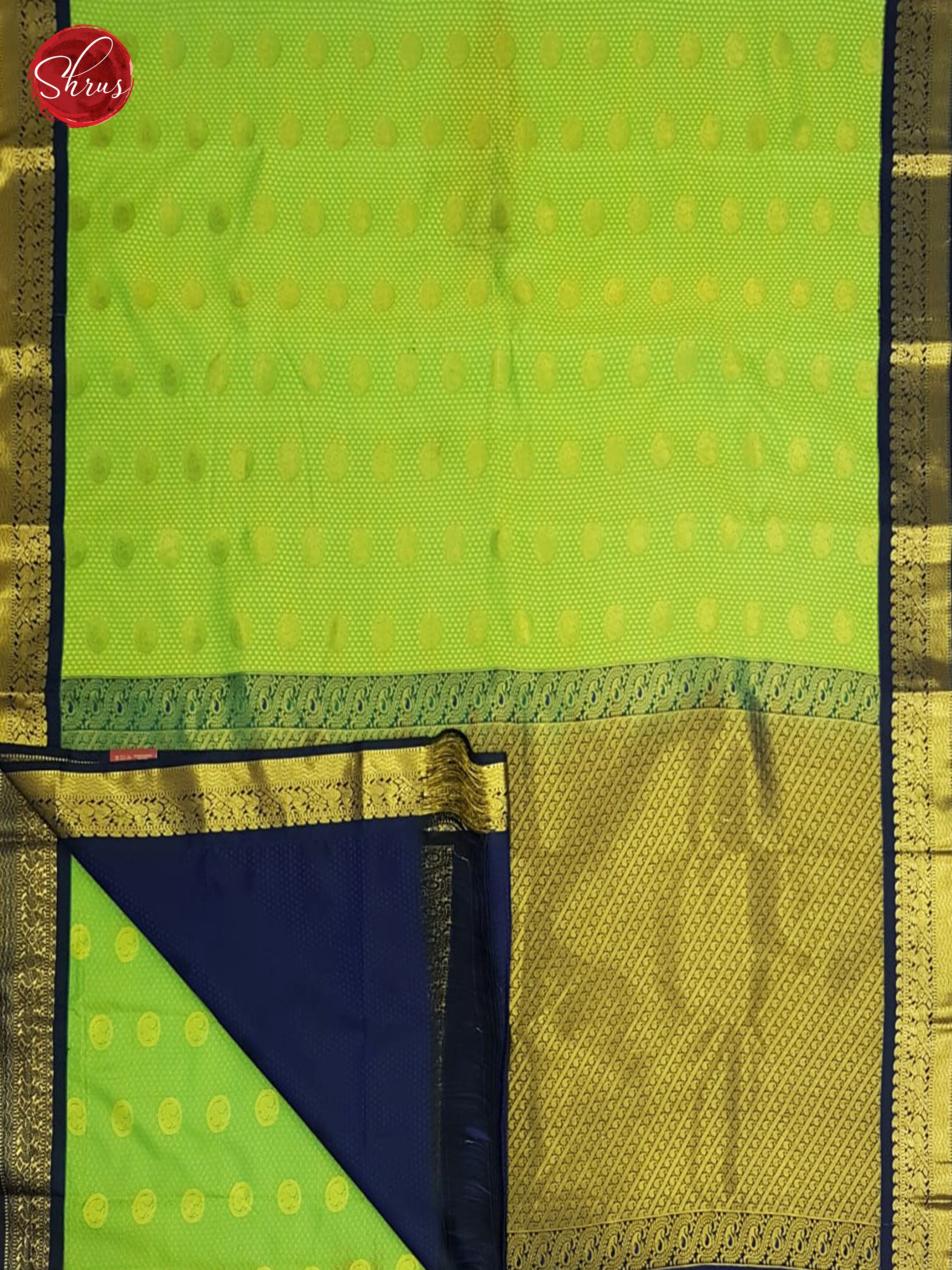 Green & Blue - Semi Kanchipuram Silk with Border & Gold Zari - Shop on ShrusEternity.com