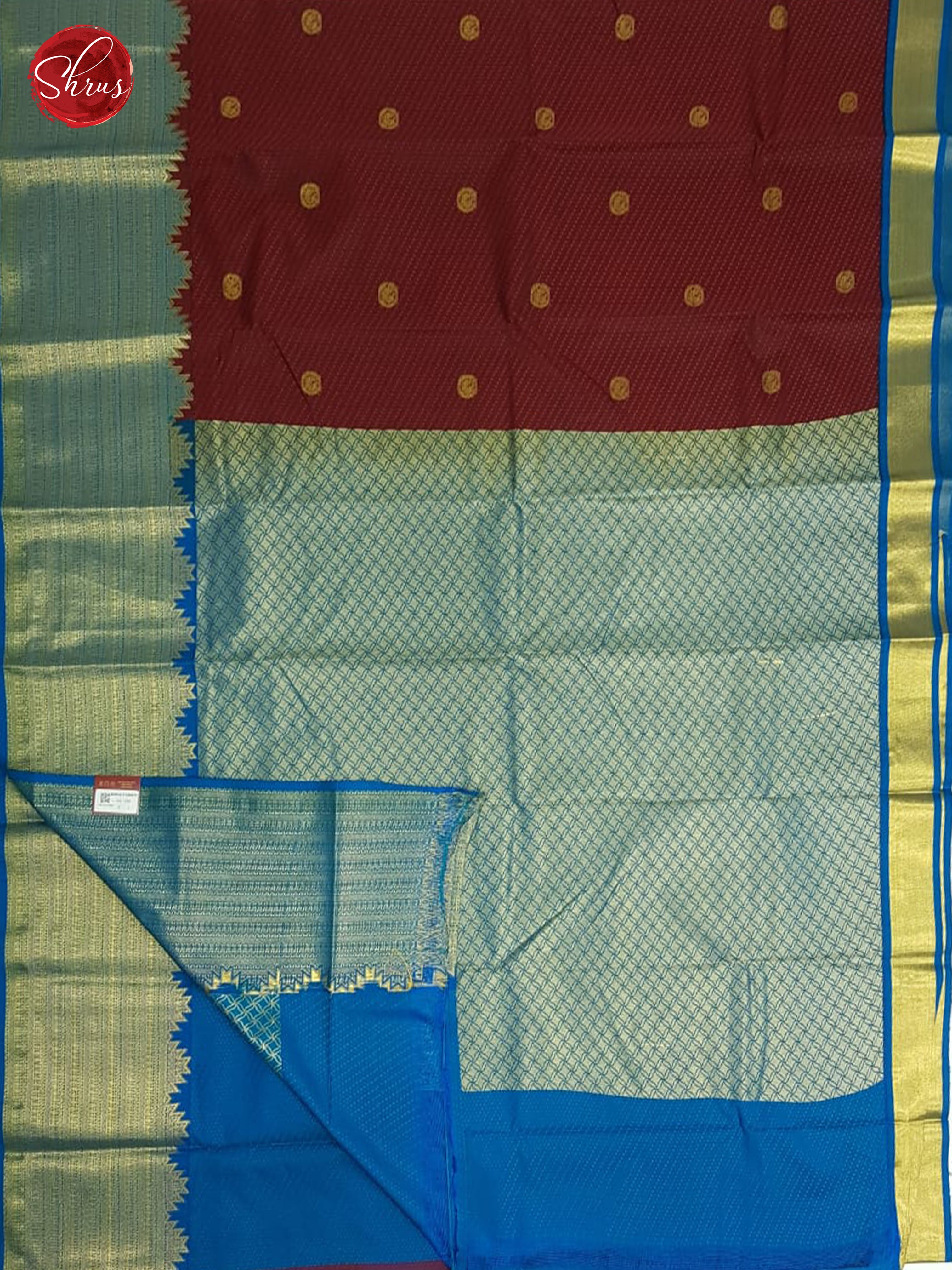 Maroon & Blue - Semi Kanchipuram Silk with Border & Gold Zari - Shop on ShrusEternity.com
