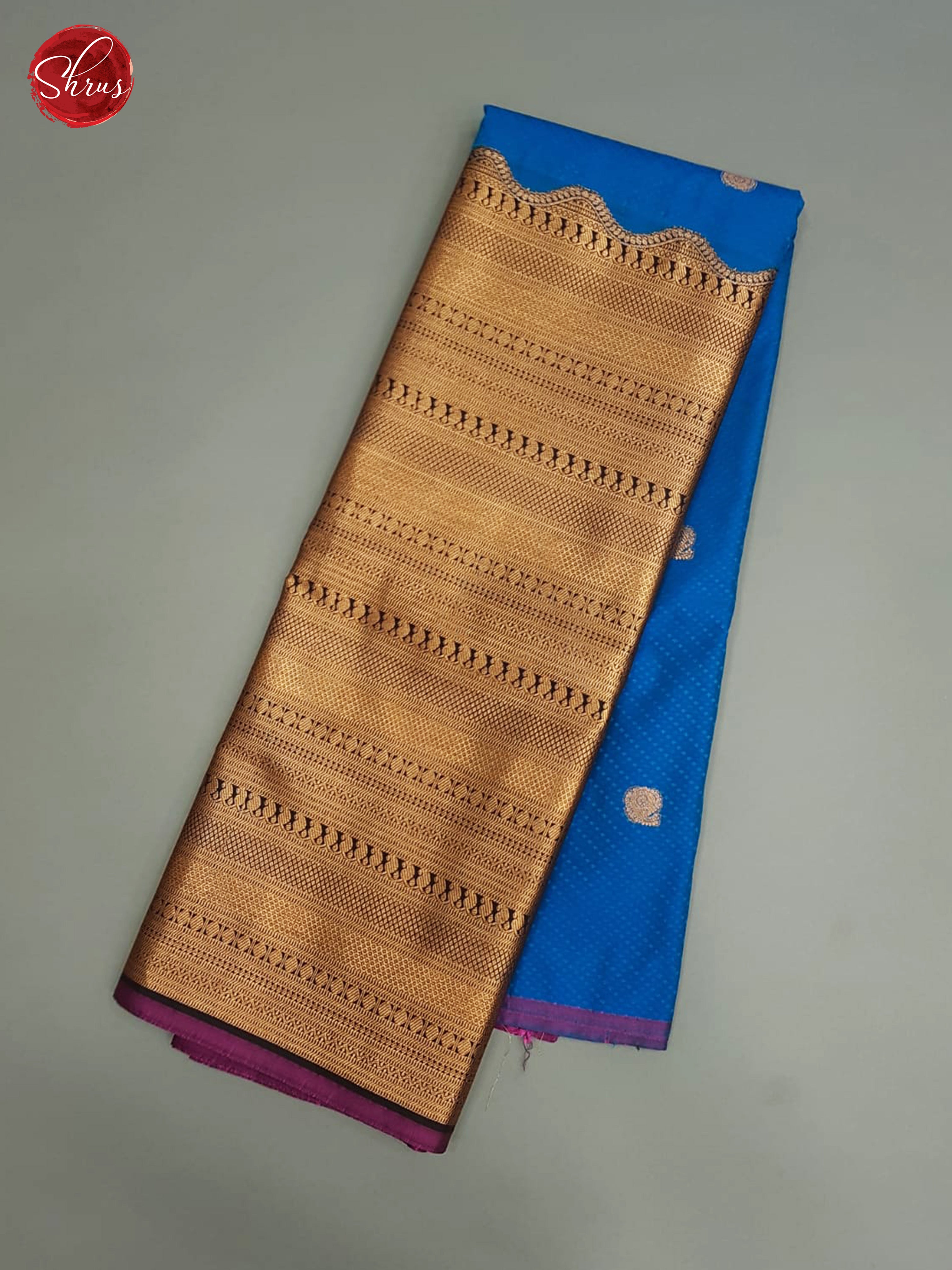 Blue & Black- Semi Kanchipuram Silk with Border & Gold zari - Shop on ShrusEternity.com