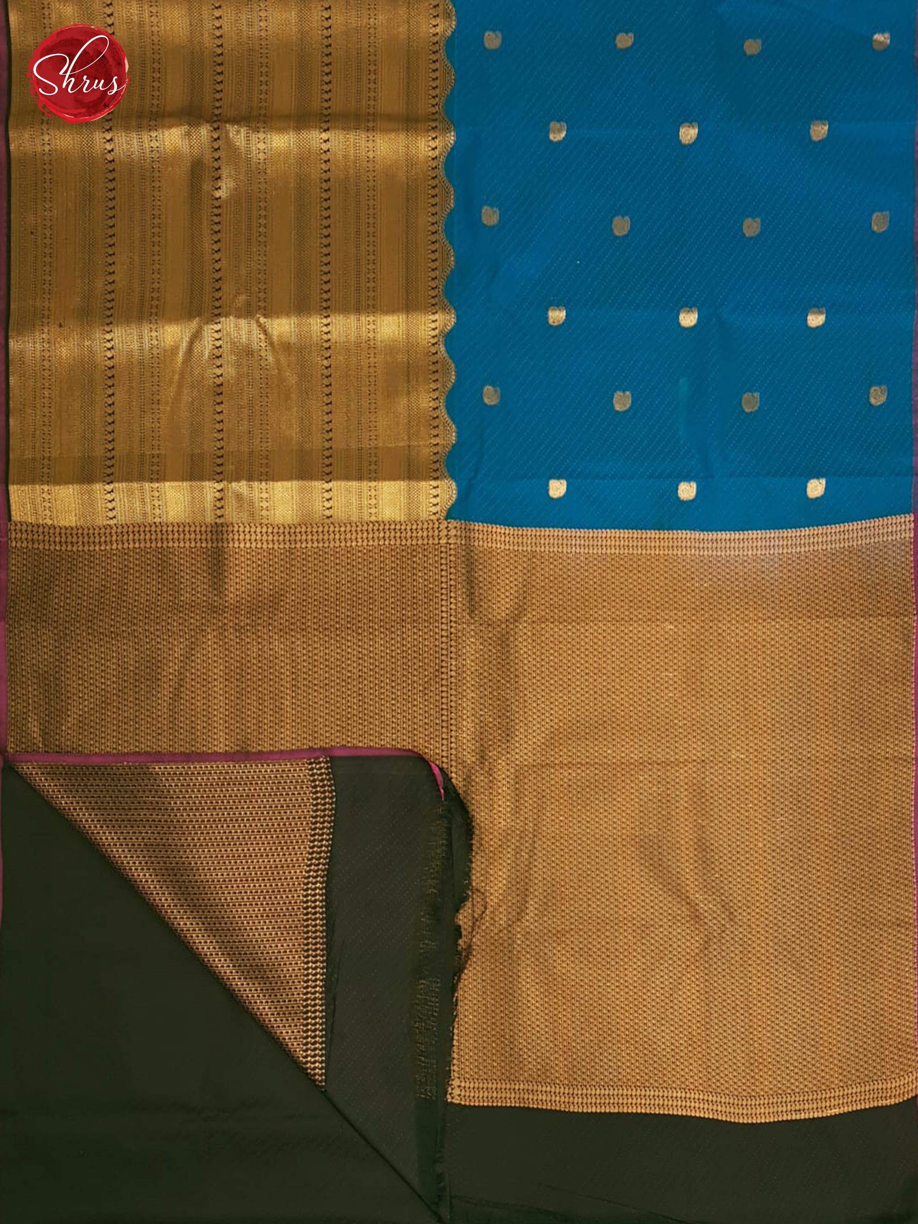 Blue & Black- Semi Kanchipuram Silk with Border & Gold zari - Shop on ShrusEternity.com