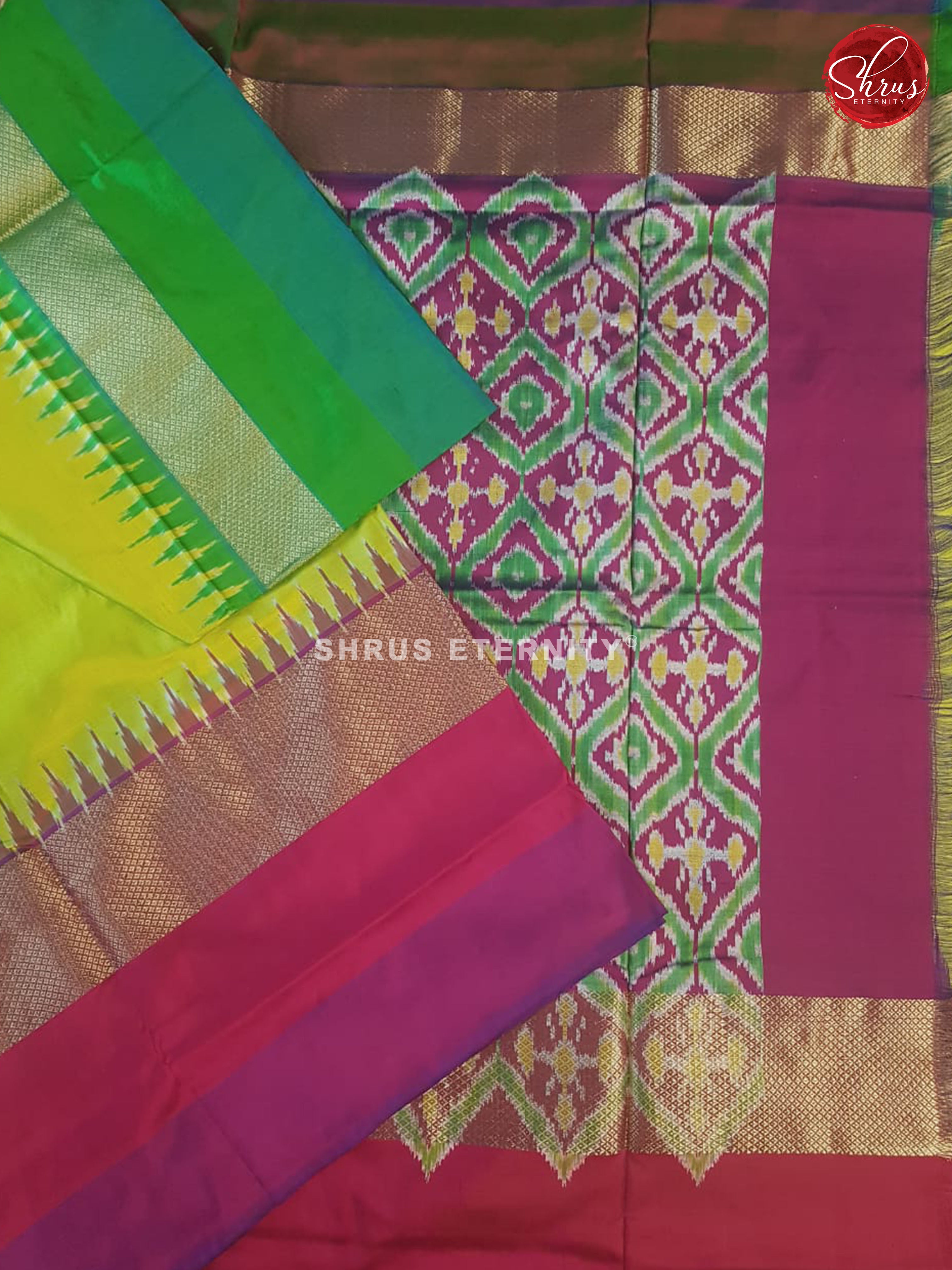 Florescent Green (Ganga Jamuna) - Ikkat Silk - Shop on ShrusEternity.com