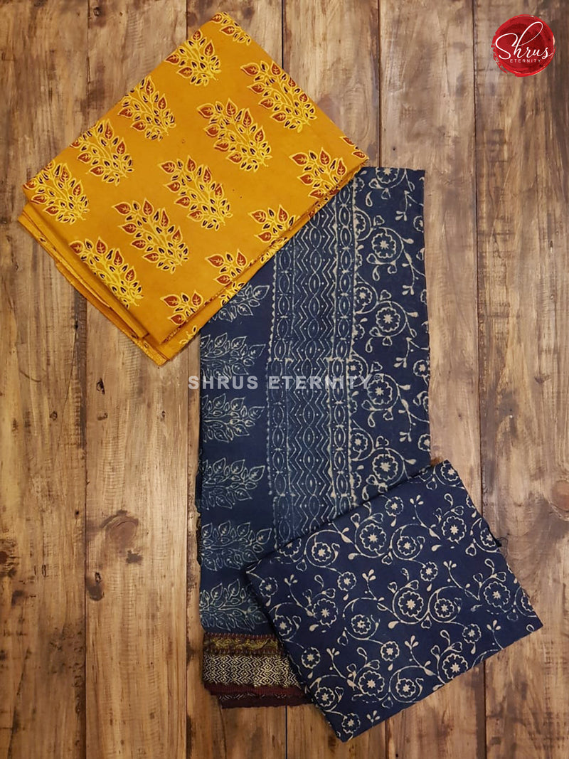 Mustard Yellow & Blue  - Ajrakh Block print - Shop on ShrusEternity.com