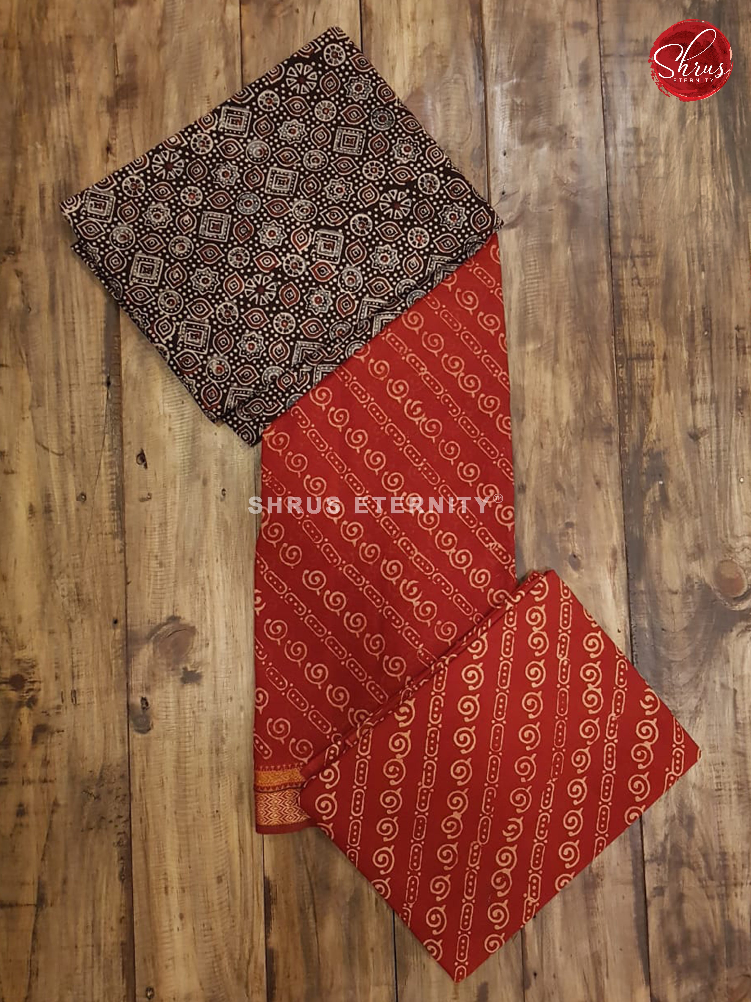 Black  & Brick Red  - Ajrakh Block print - Shop on ShrusEternity.com
