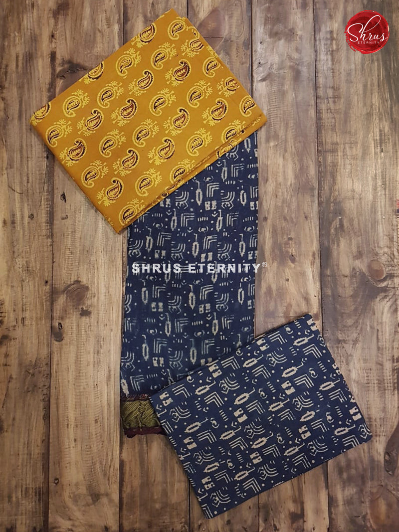 Mustard Yellow & Blue - Ajrakh Block print - Shop on ShrusEternity.com