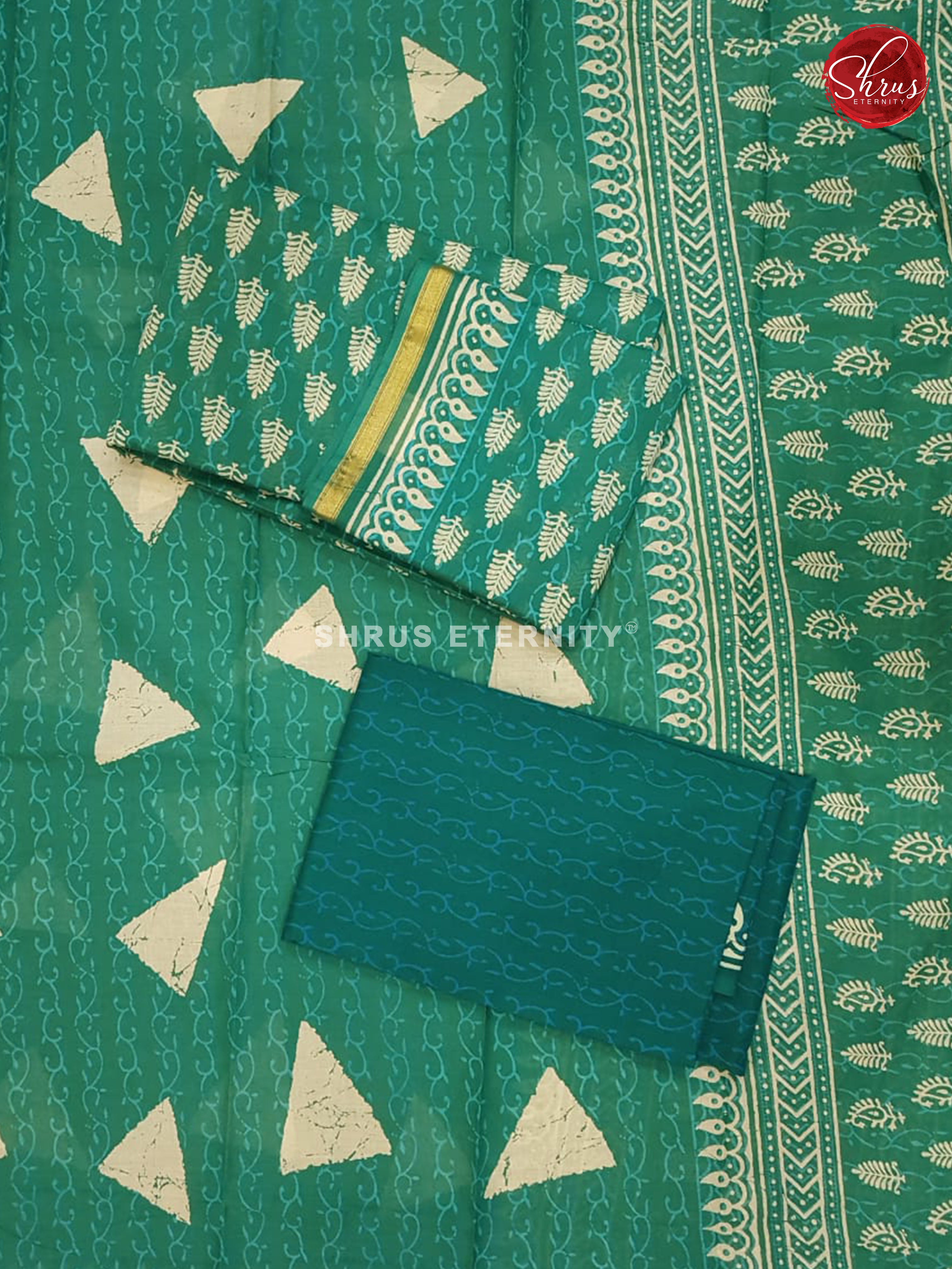 Aqua Green & Green  - Jaipur Cotton Salwar Suit - Shop on ShrusEternity.com
