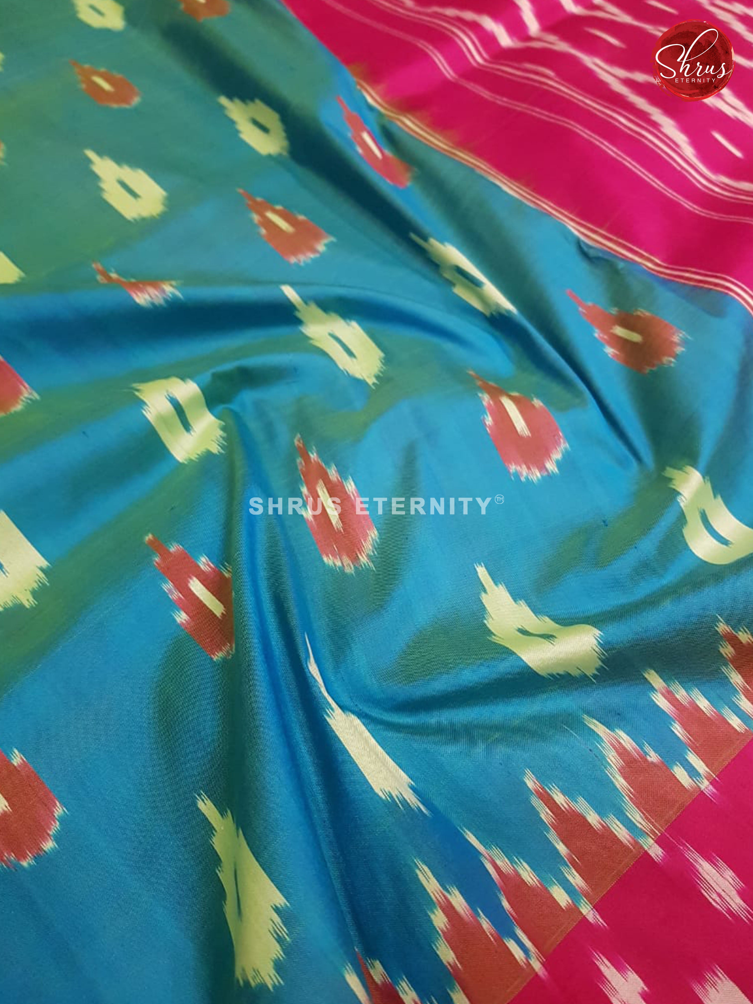 Sky Blue & Pink - Ikkat Silk - Shop on ShrusEternity.com