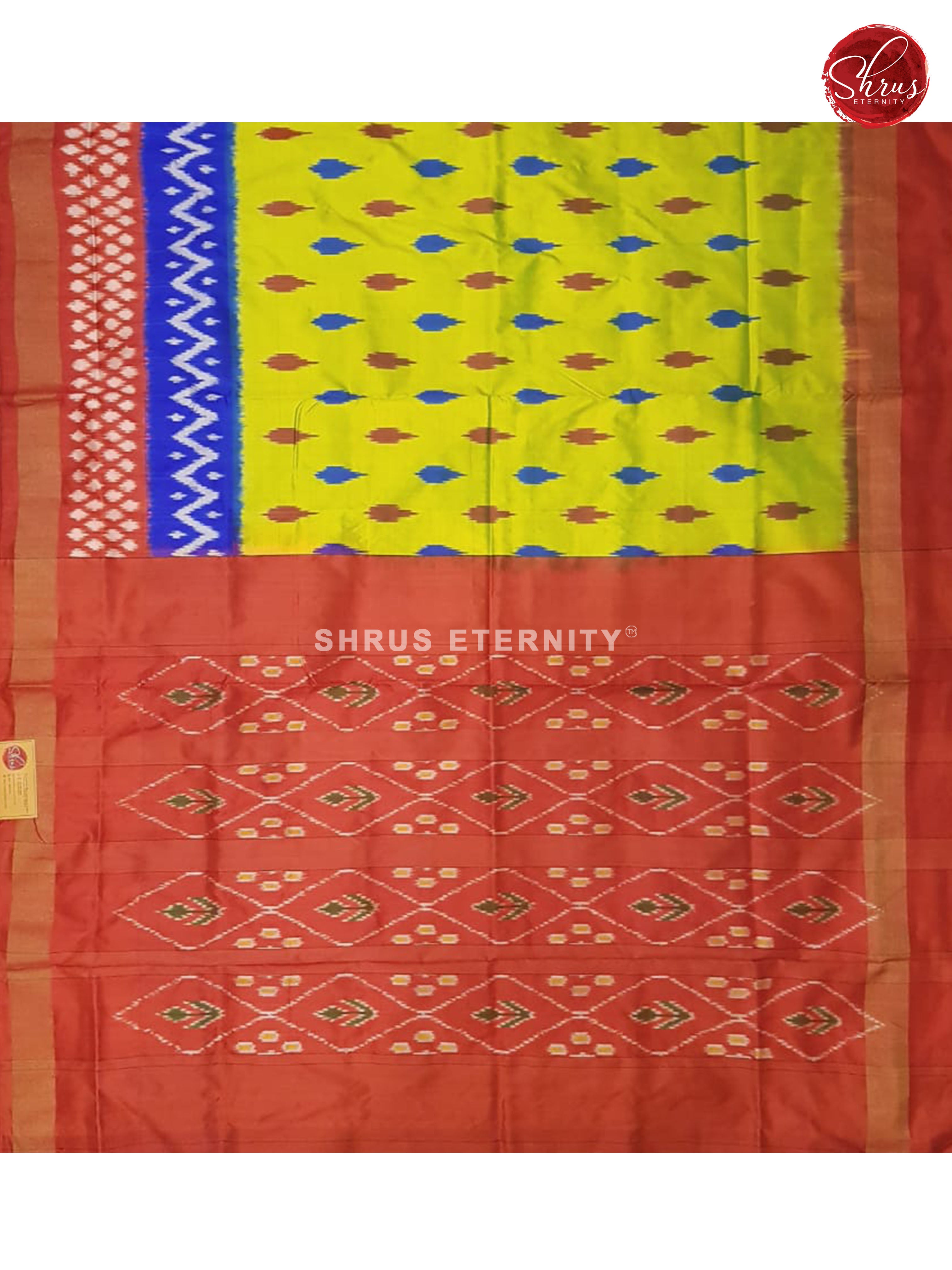 Lime Green & Red - Ikkat Silk - Shop on ShrusEternity.com