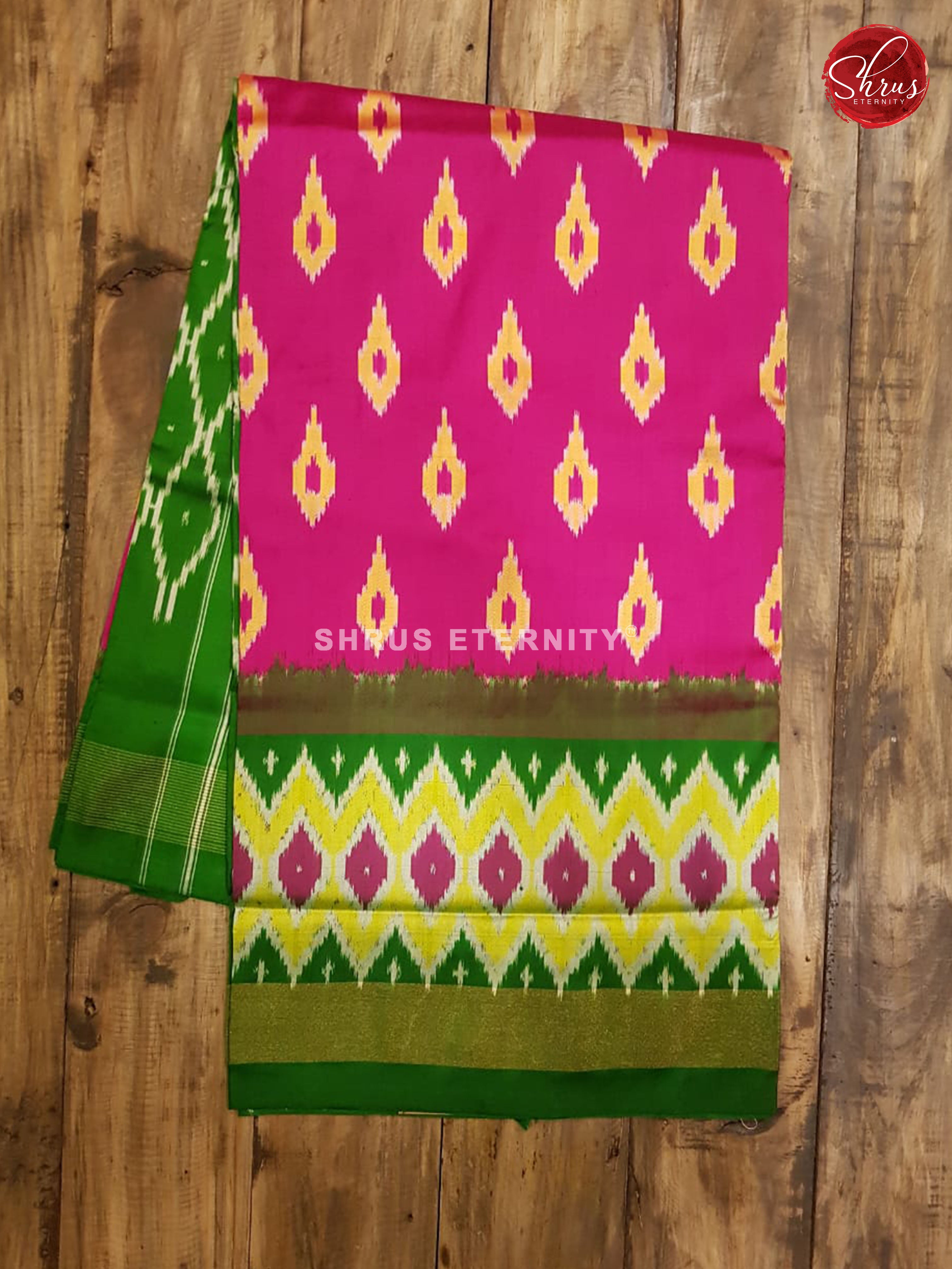 Rani Pink  & Bottle Green  - Ikkat Silk - Shop on ShrusEternity.com