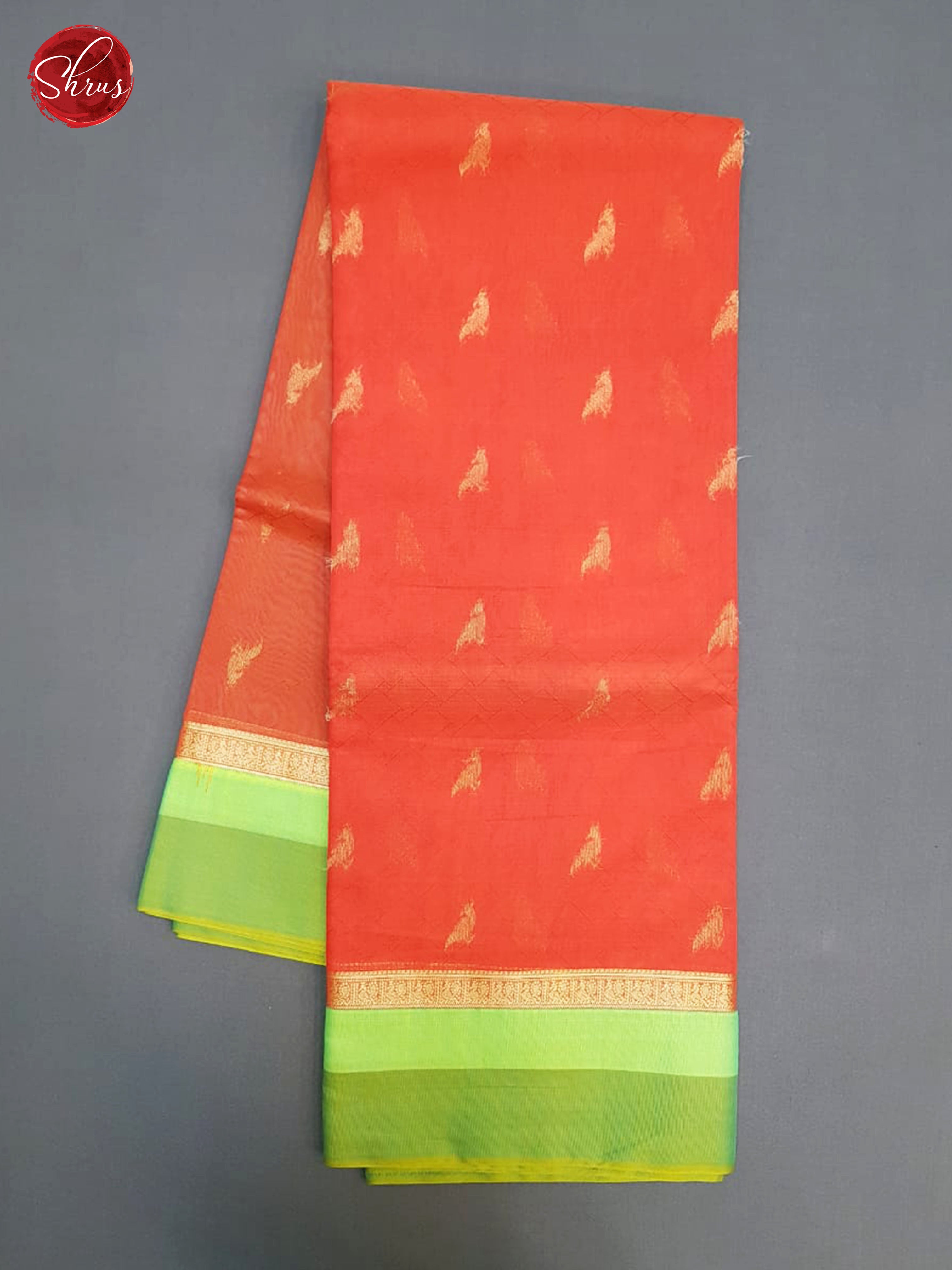 Orange & Green - Silk Cotton with Zari woven buttas on the body & Contrast Border - Shop on ShrusEternity.com