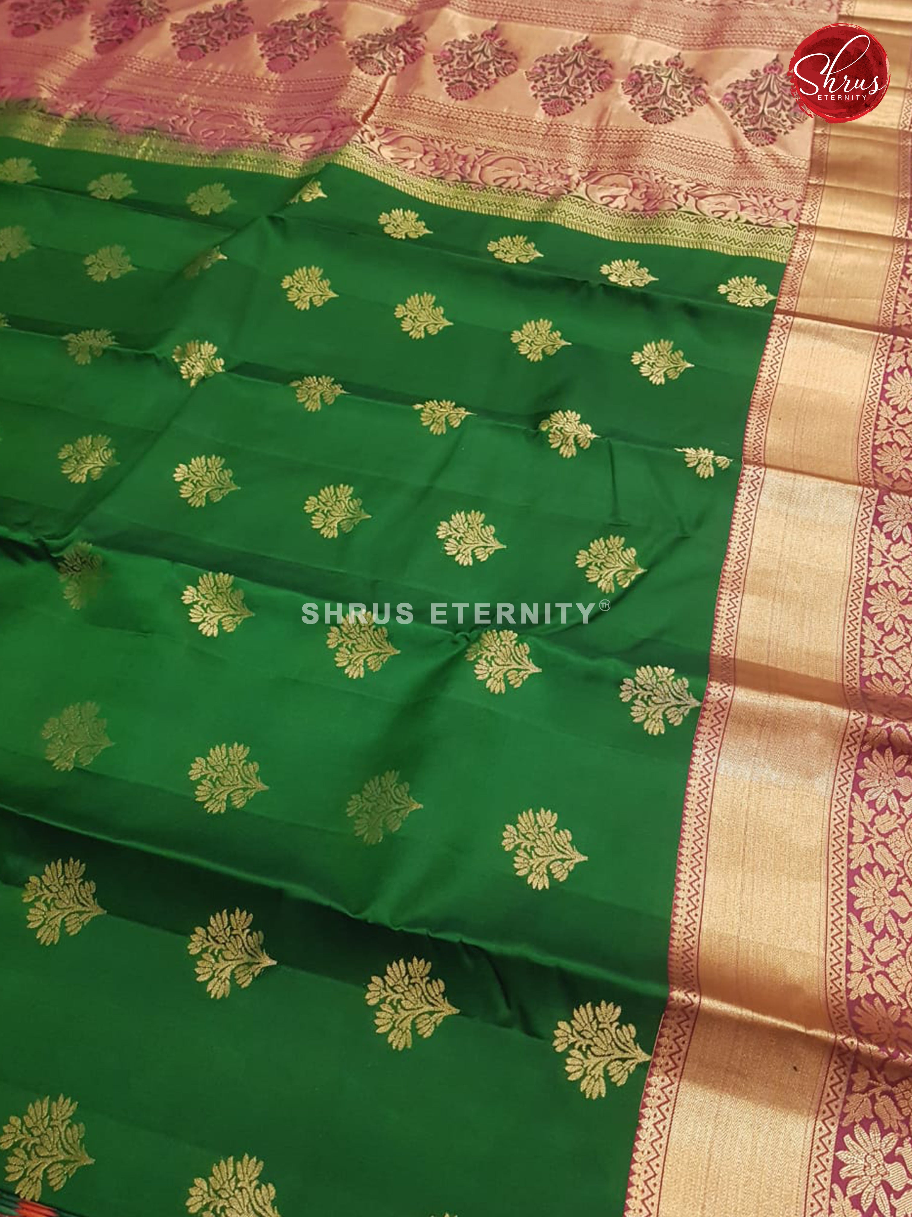 Green & Majenta Pink  - Kanchipuram Silk - Shop on ShrusEternity.com