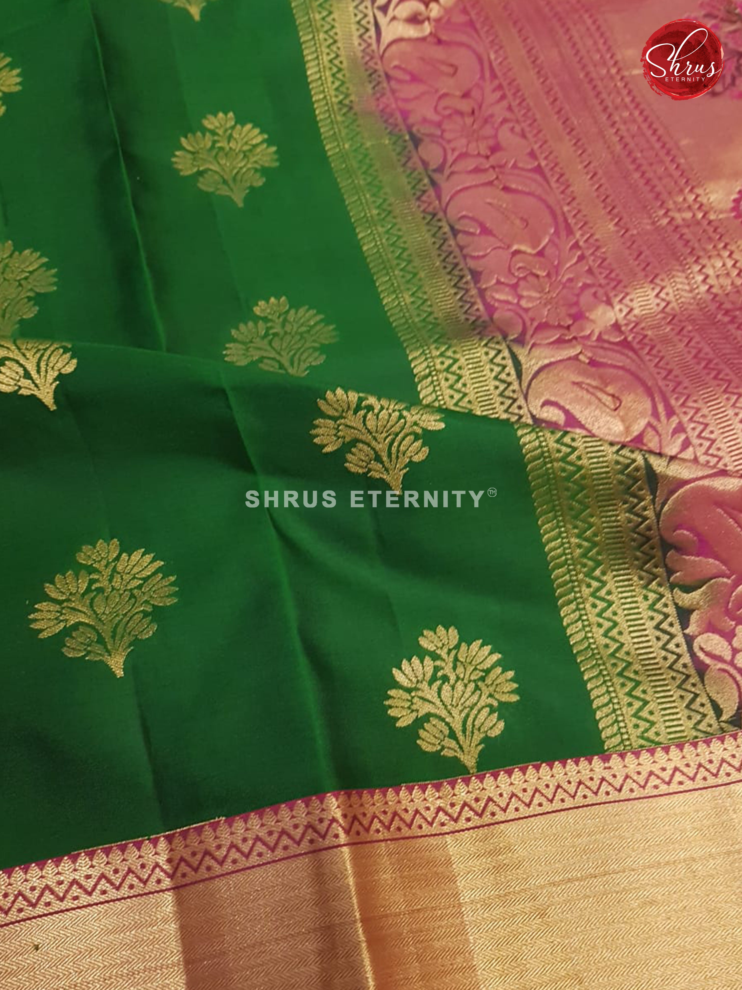 Green & Majenta Pink  - Kanchipuram Silk - Shop on ShrusEternity.com