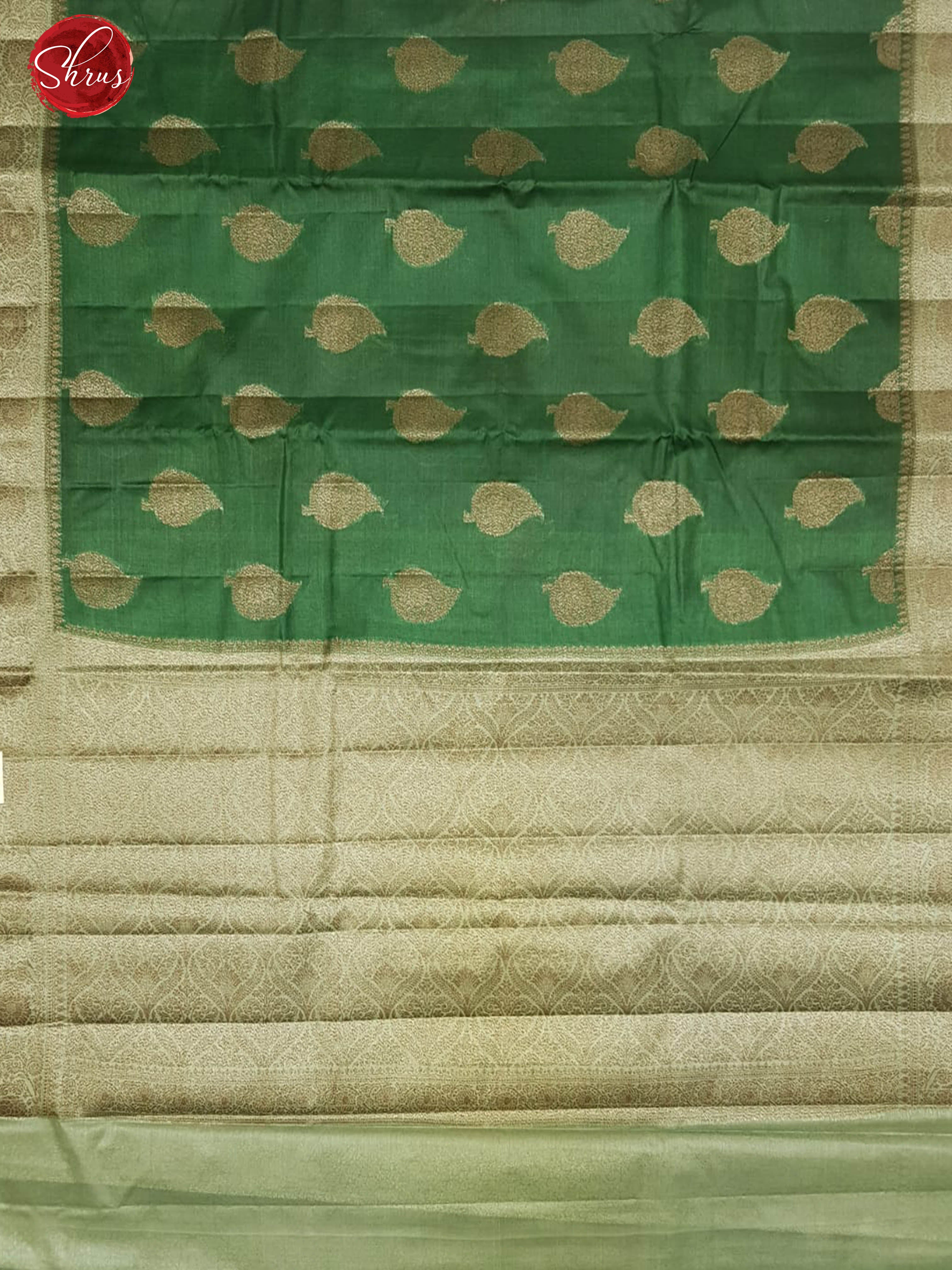 Green  & Beige - Tussar with zari woven floral motifs on he body & Contrast Zari border - Shop on ShrusEternity.com