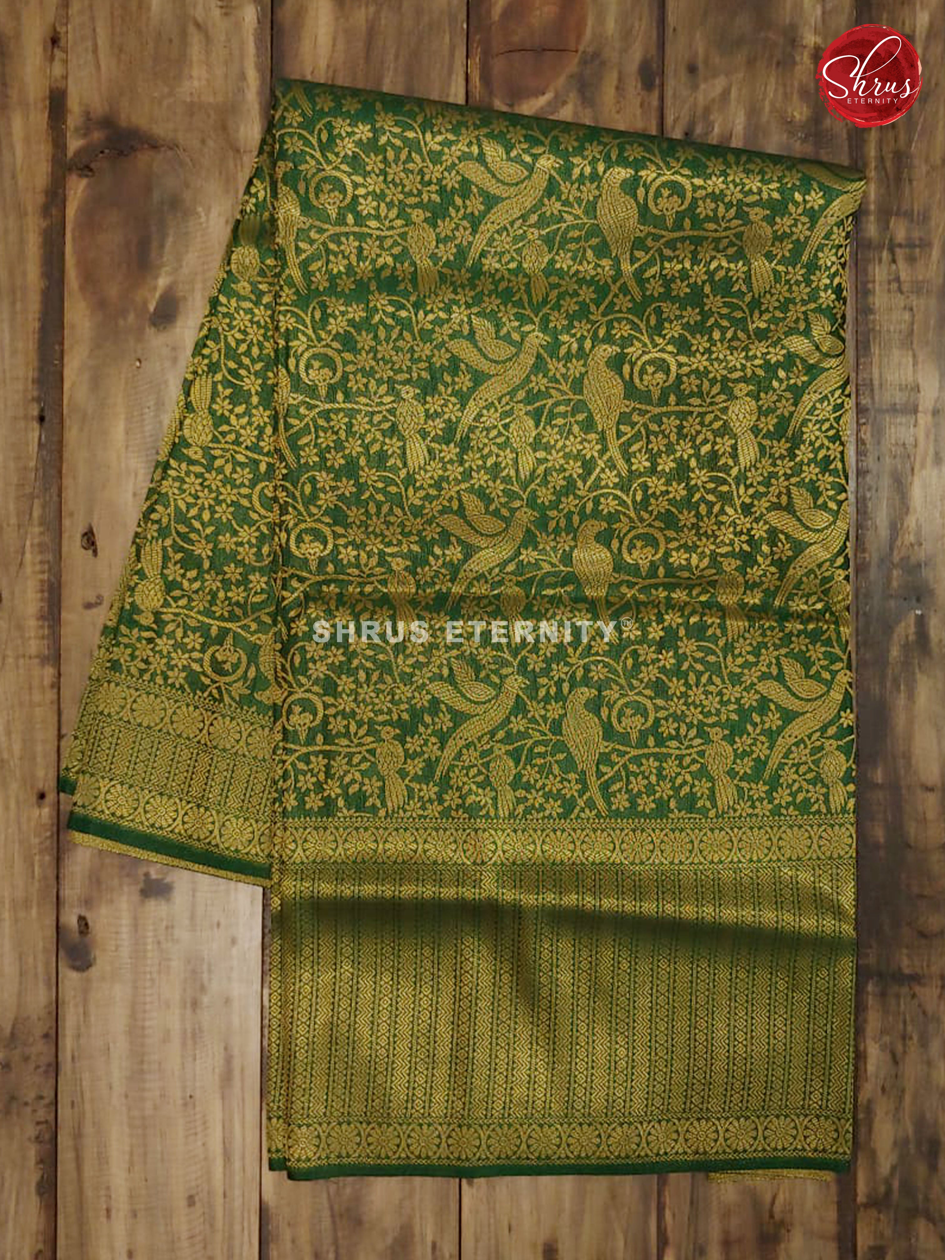 Dark Green(Single Tone) - Semi Banarasi - Shop on ShrusEternity.com