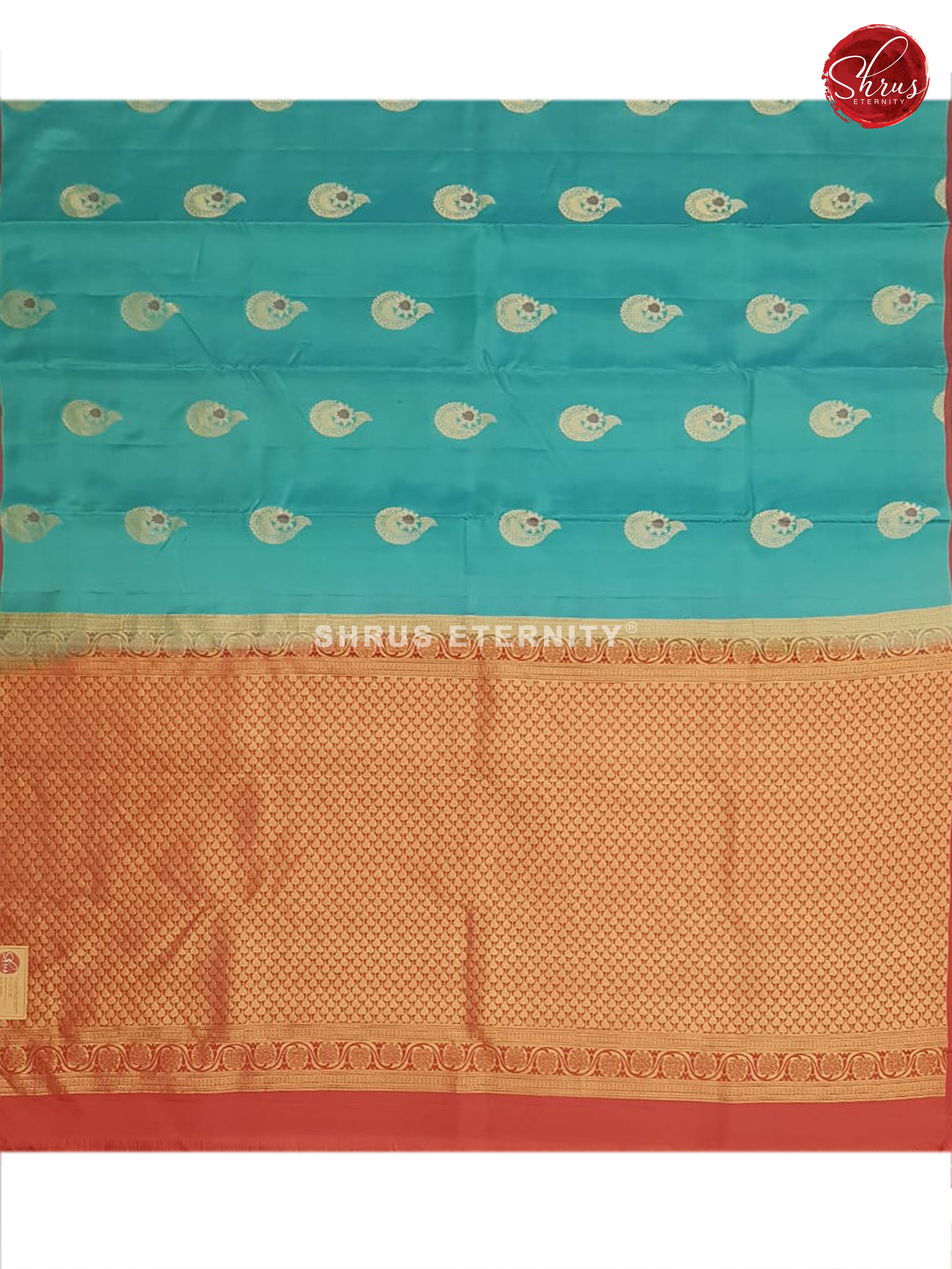 Teal Blue & Red - Kanchipuram Silk - Shop on ShrusEternity.com