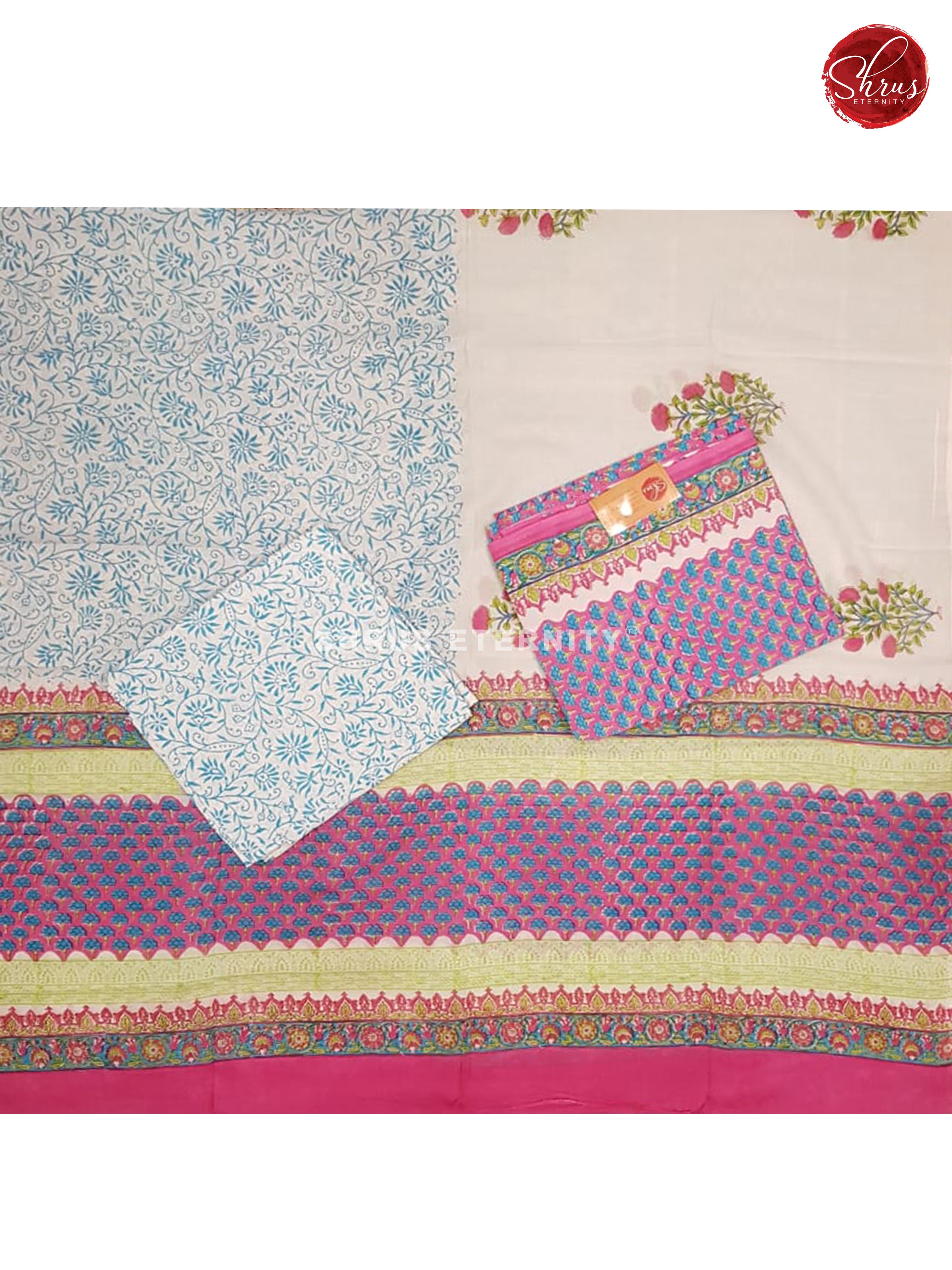 Pink, Blue & White  - Jaipur Cotton Salwar - Shop on ShrusEternity.com