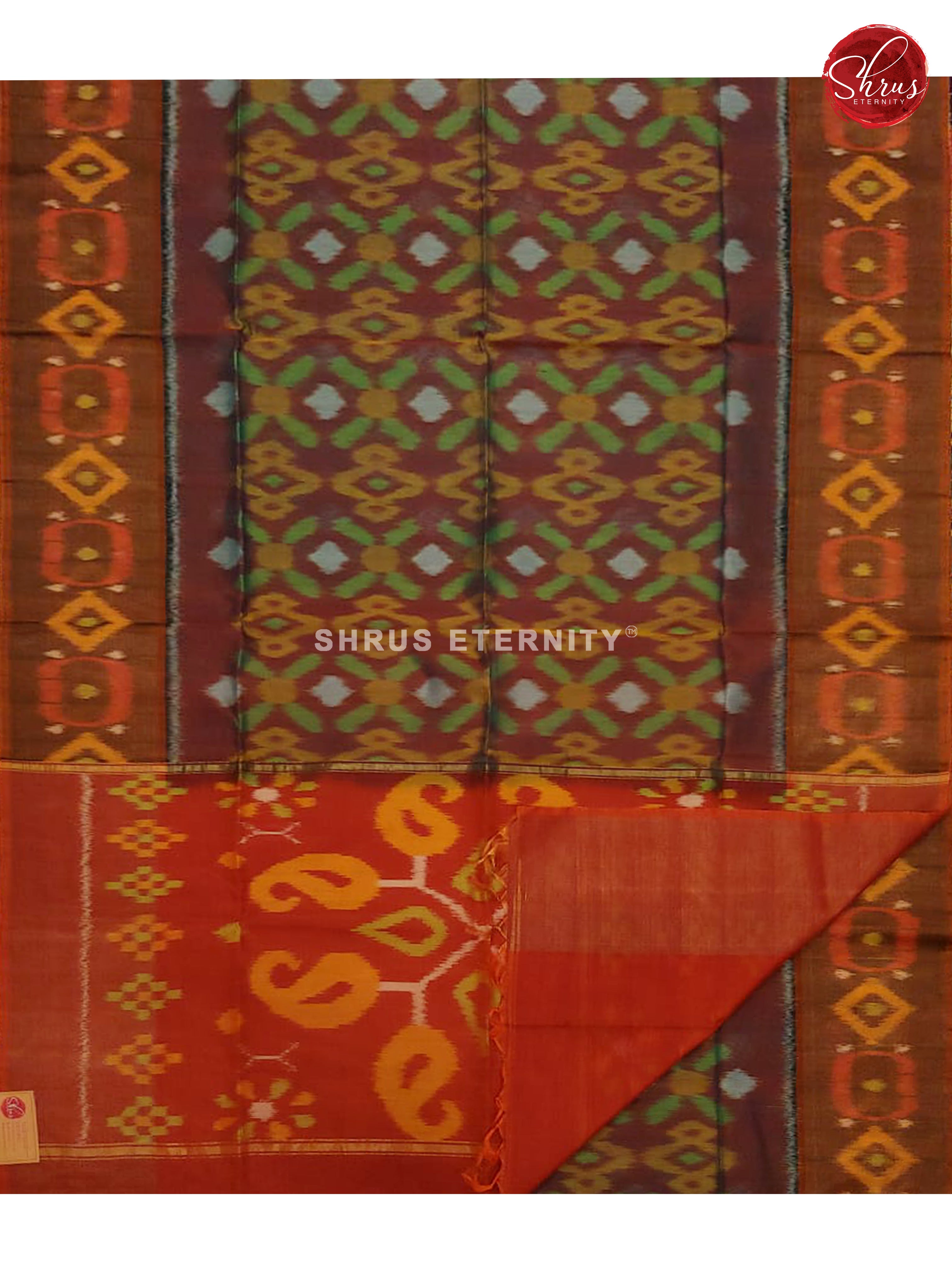 Brown  & Brick Orange - Pochampally Silk Cottton - Shop on ShrusEternity.com