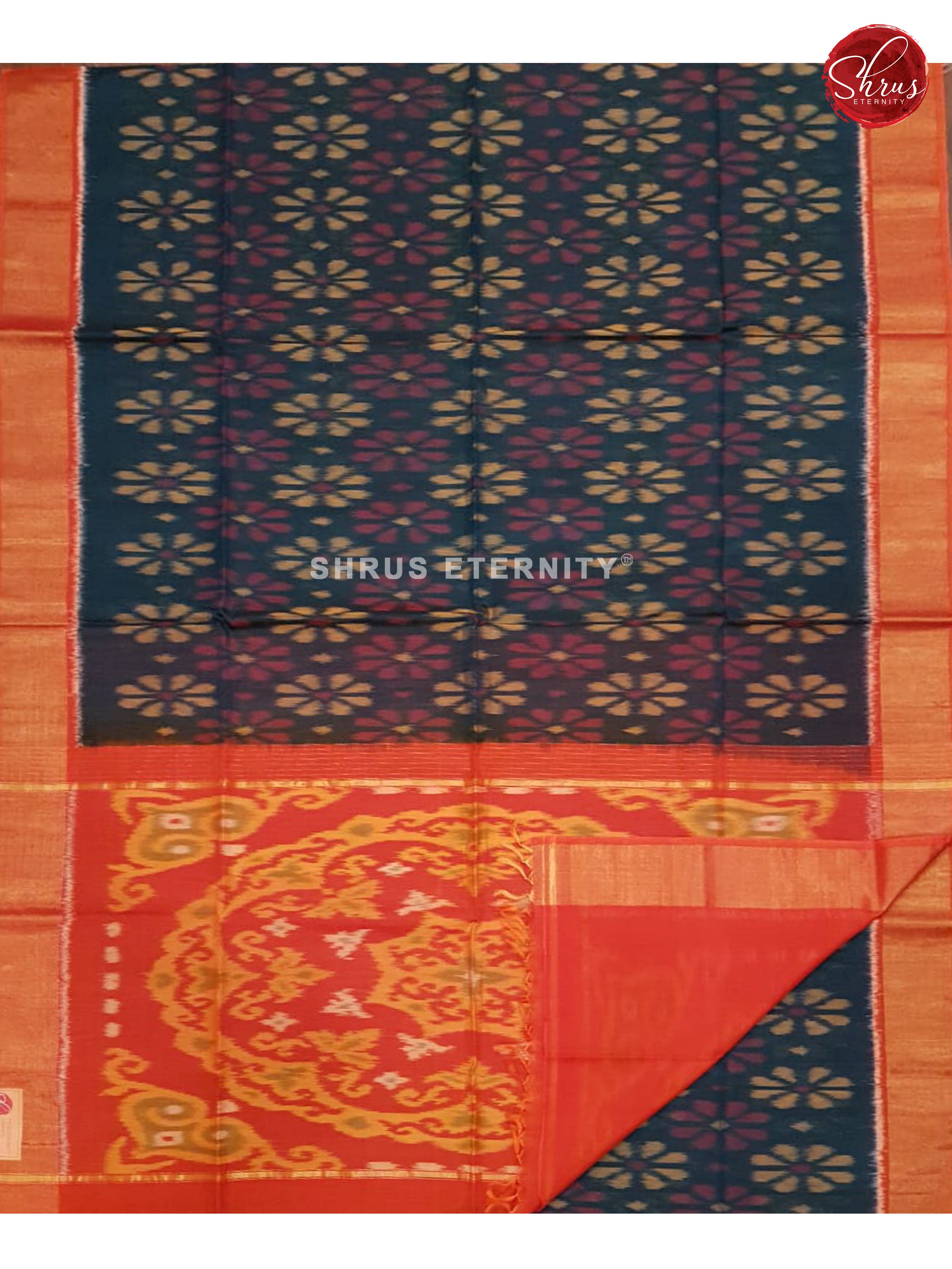 Dark Green & Brick Orange - Pochampally Silk Cotton - Shop on ShrusEternity.com