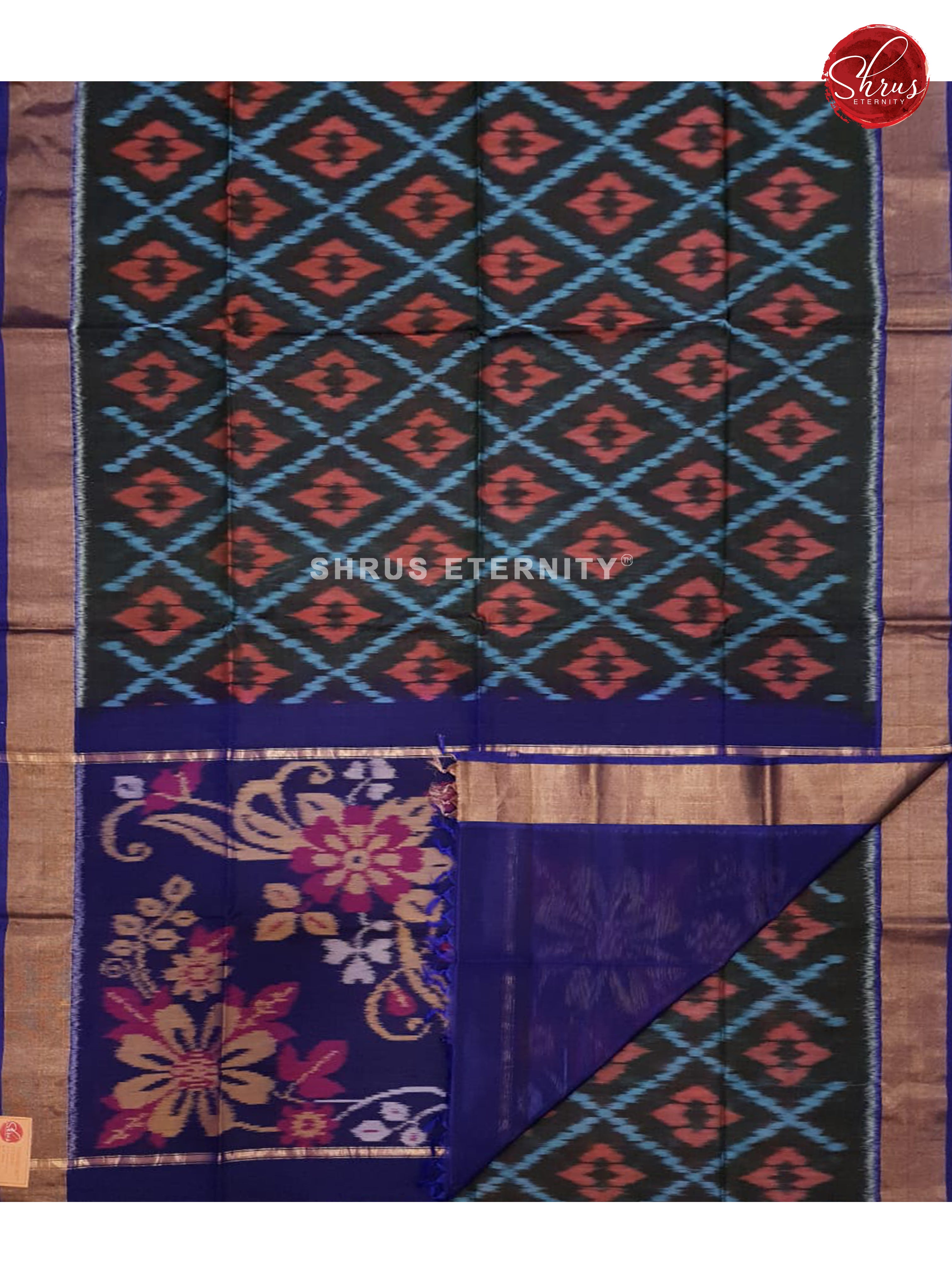 Dark Green & Blue - Pochampally Silk Cotton - Shop on ShrusEternity.com