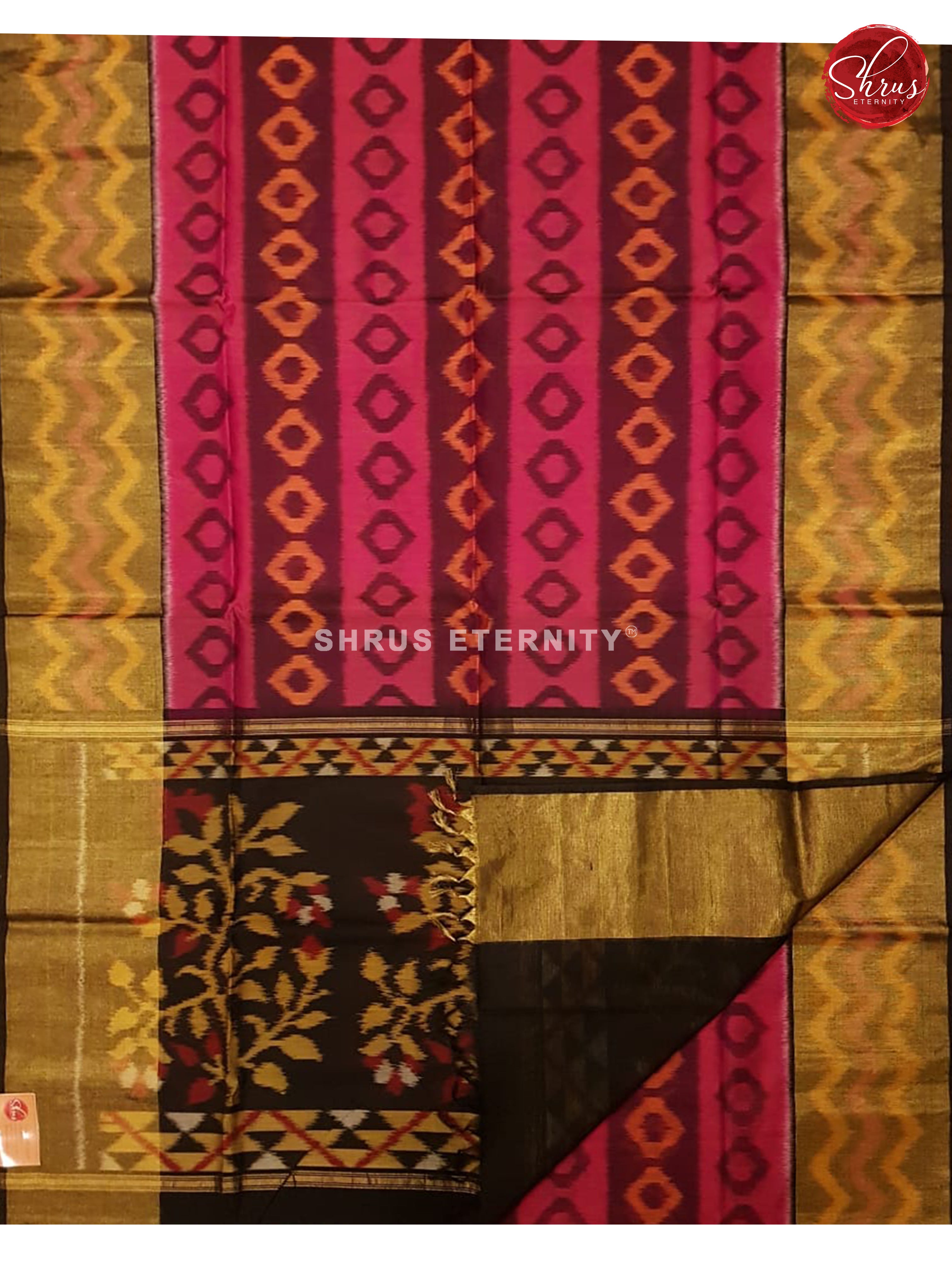 Pink & Black - Pochampally Silk Cotton Saree - Shop on ShrusEternity.com
