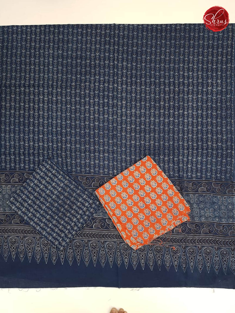Orange & Blue - Ajrakh Block Print - Shop on ShrusEternity.com