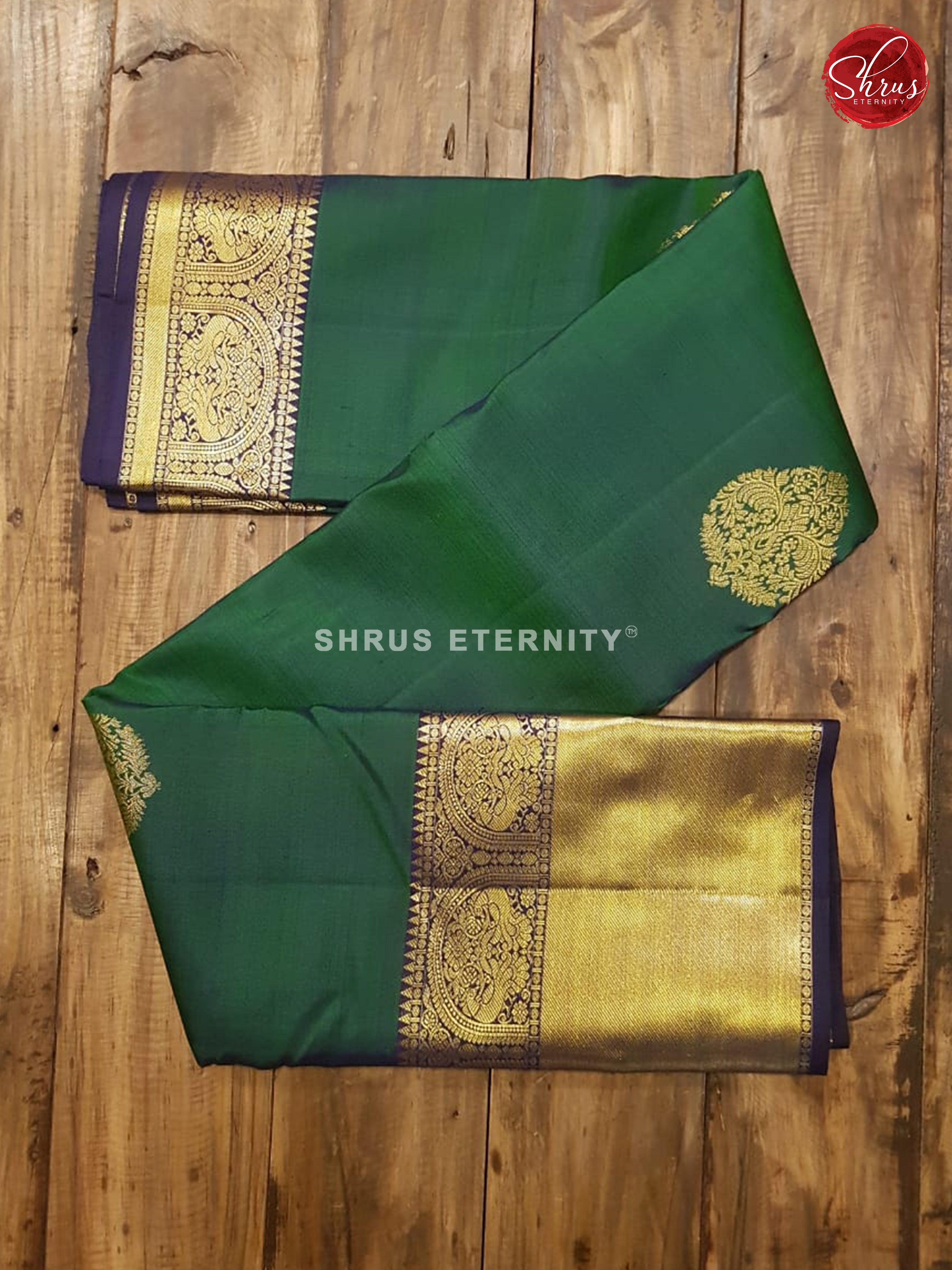 Dark Green & Blue - Kanchipuram Silk - Shop on ShrusEternity.com