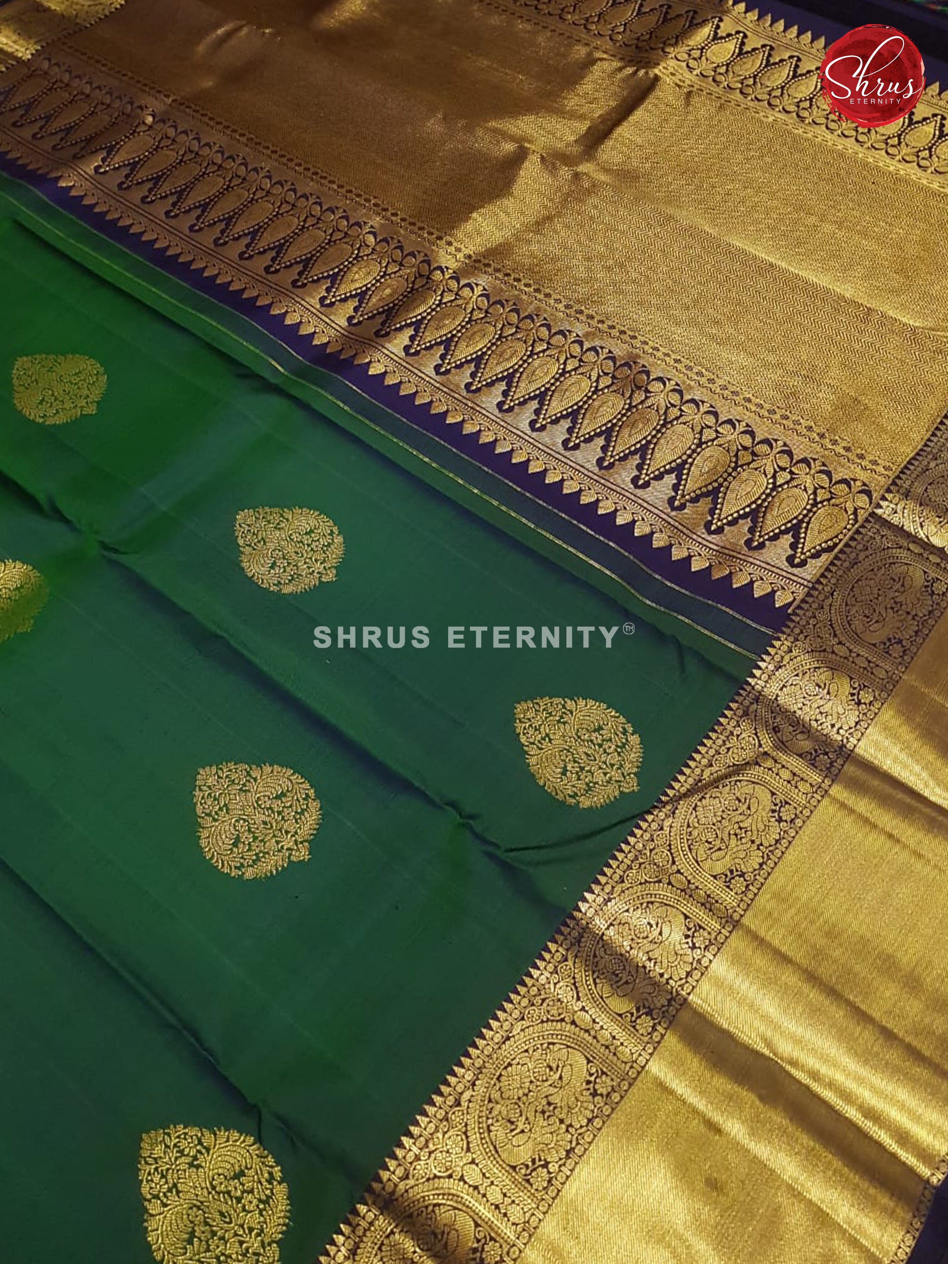 Dark Green & Blue - Kanchipuram Silk - Shop on ShrusEternity.com