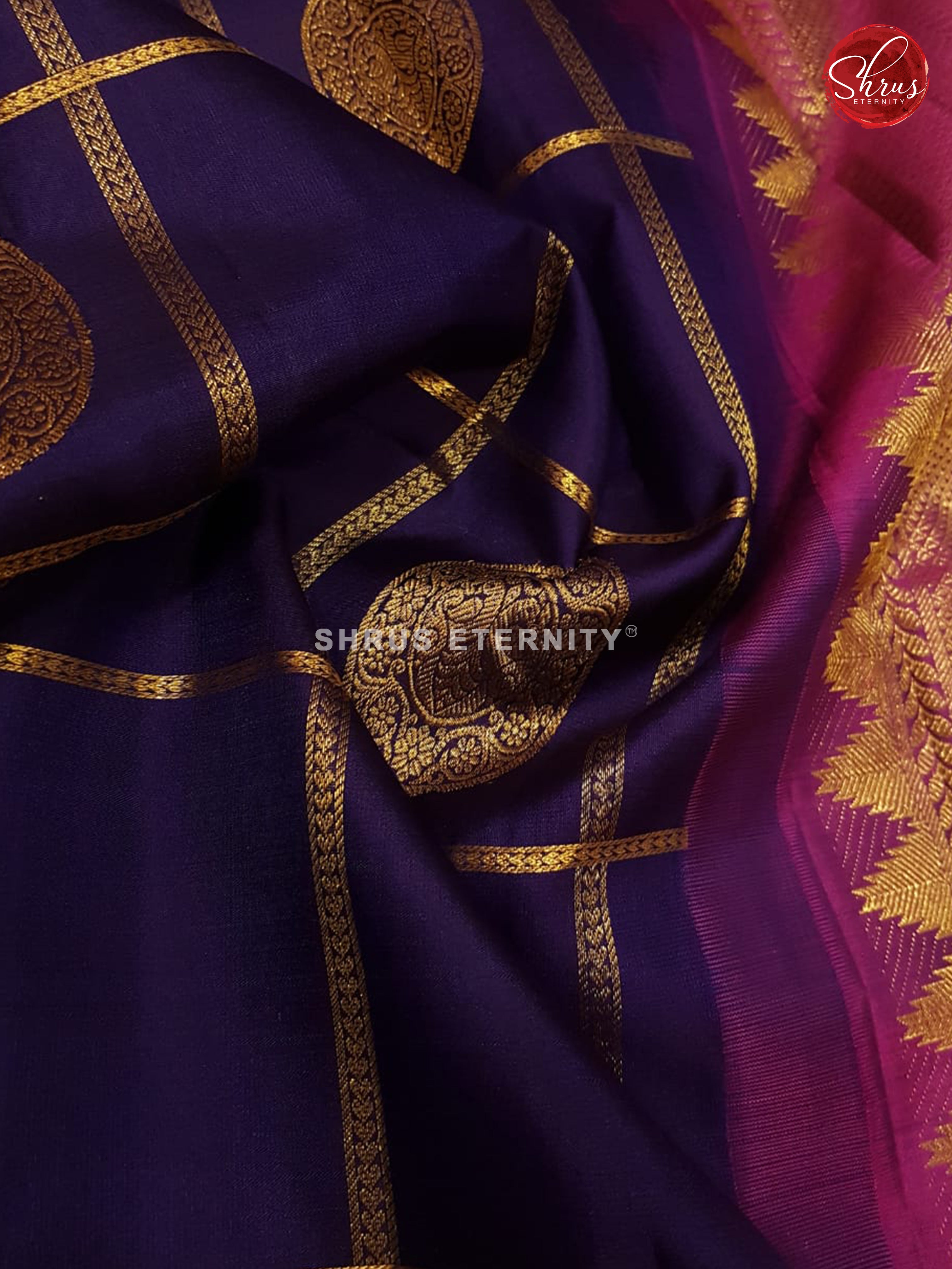 Blue & Majenta - Kanchipuram Silk - Shop on ShrusEternity.com