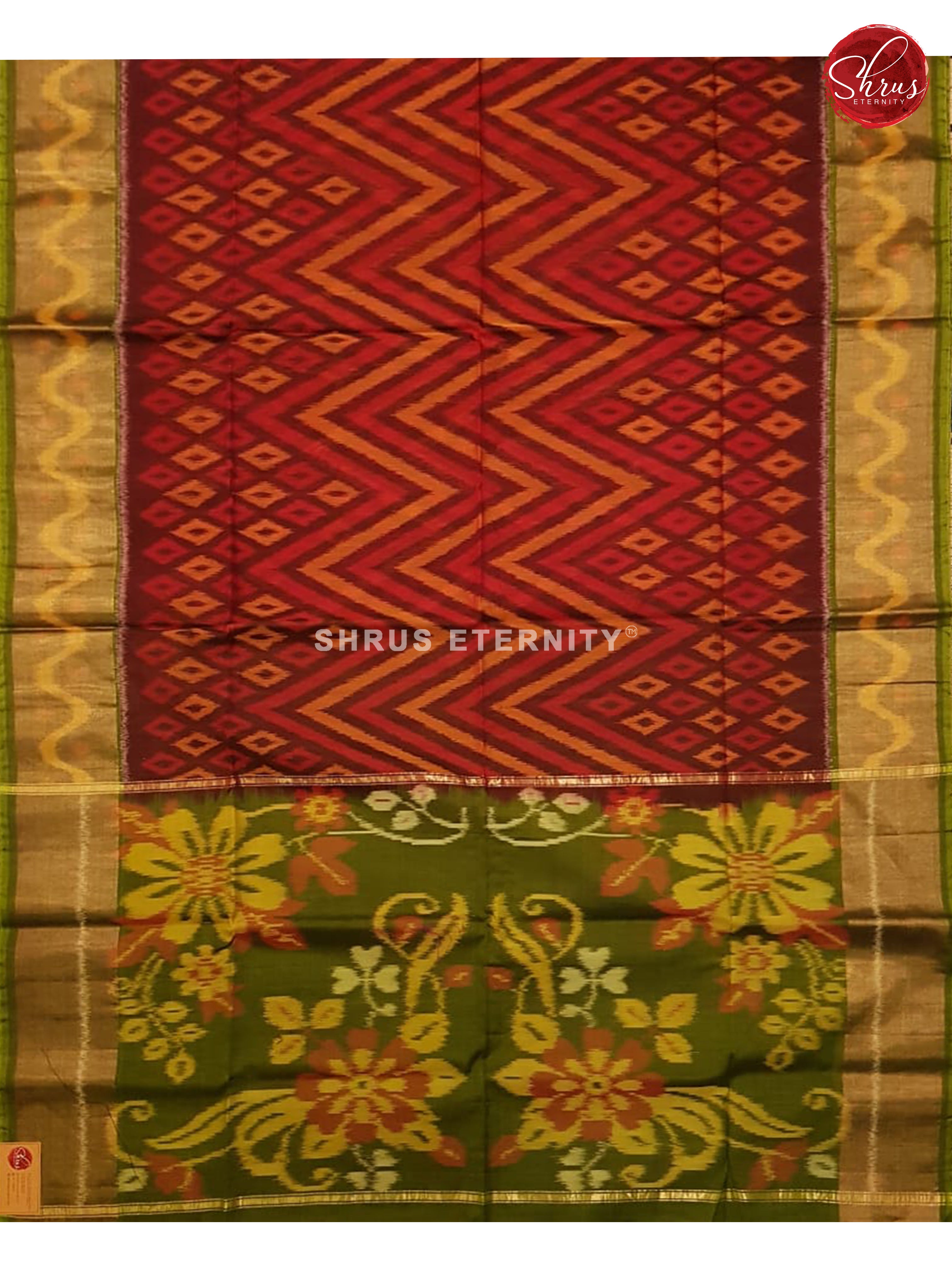 Maroon & Green - Pochampally Silk Cotton - Shop on ShrusEternity.com