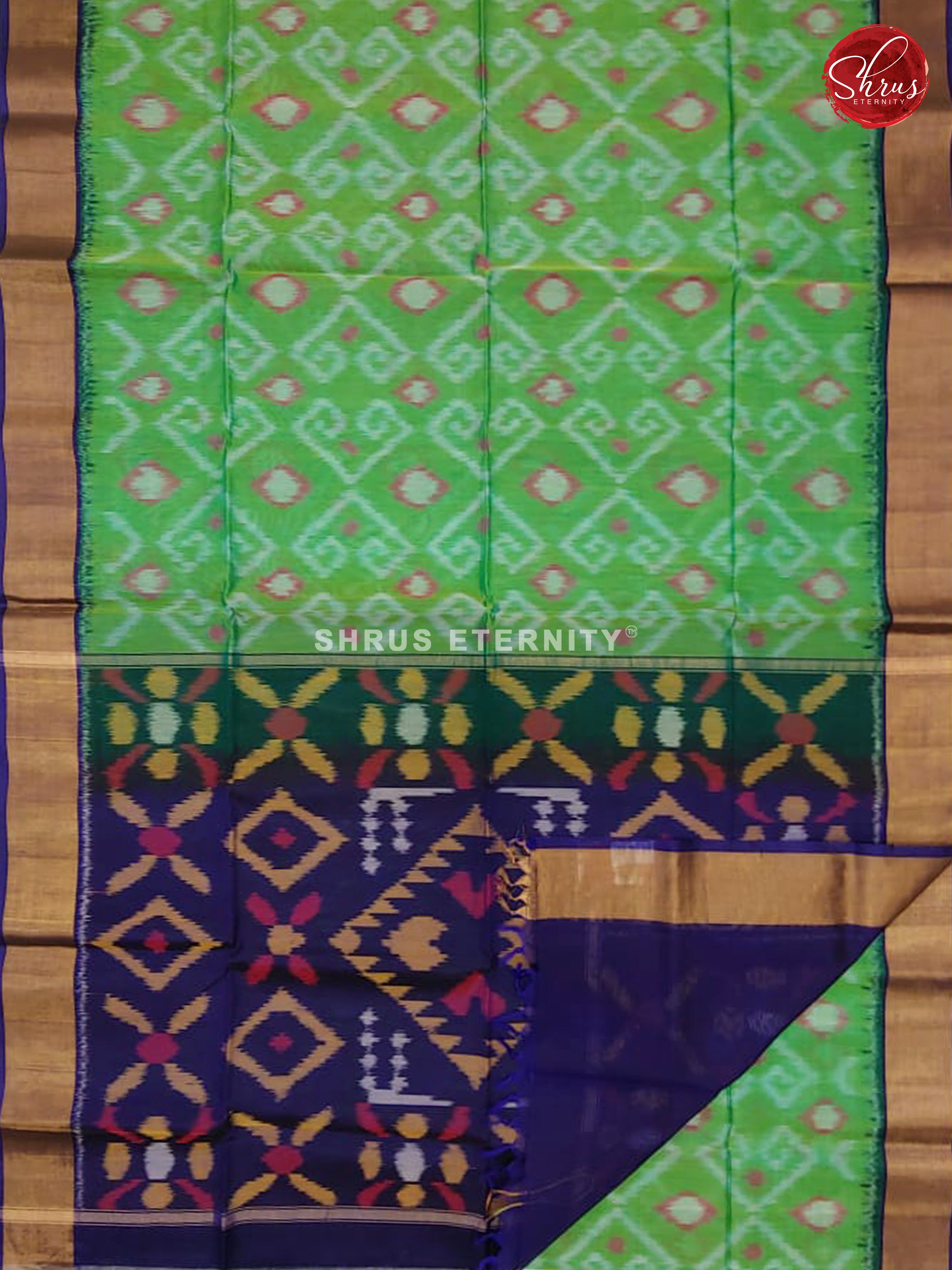 Pista Green & Blue - Pochampally Silk Cotton - Shop on ShrusEternity.com