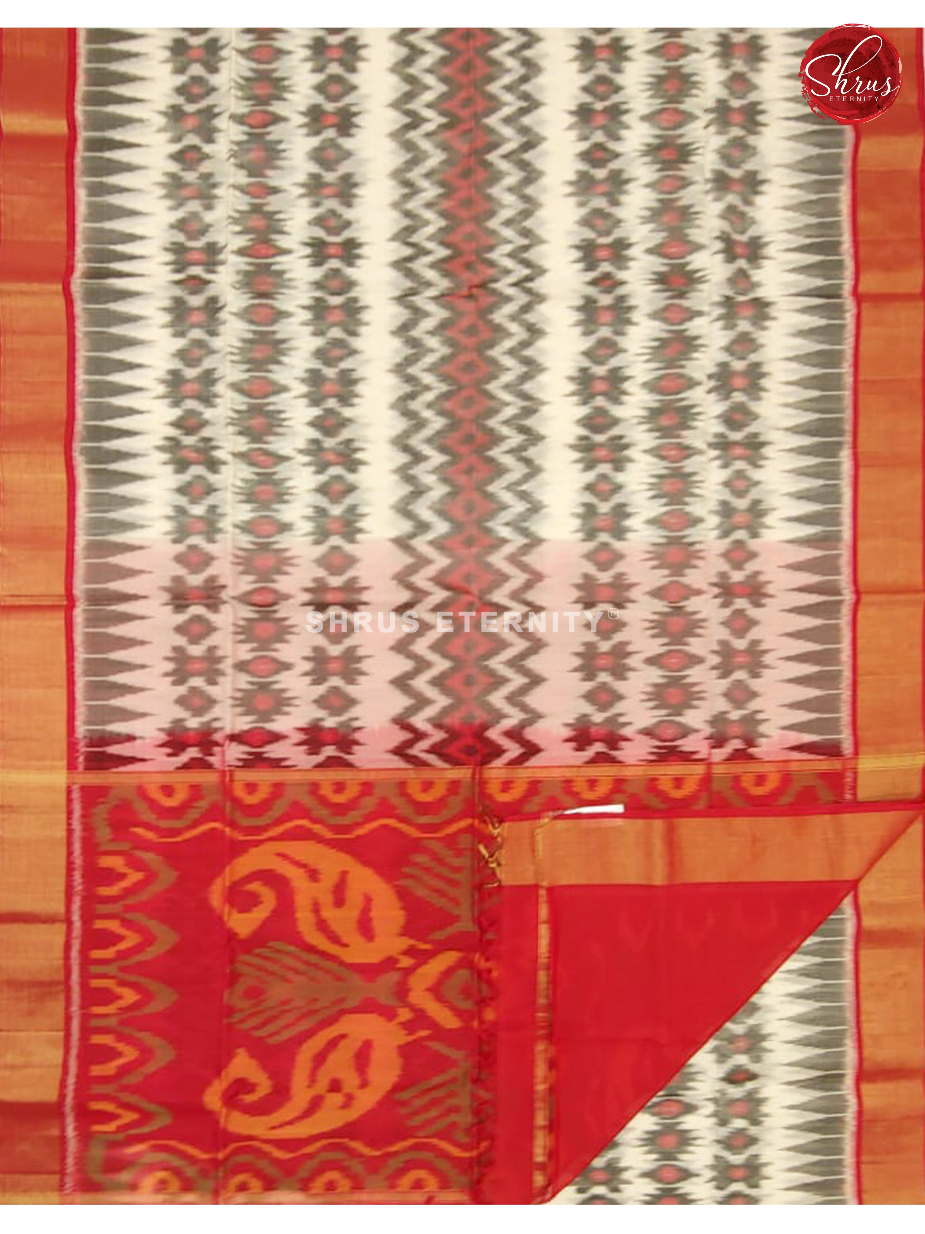 Off White & Red - Pochampally Silk Cotton - Shop on ShrusEternity.com