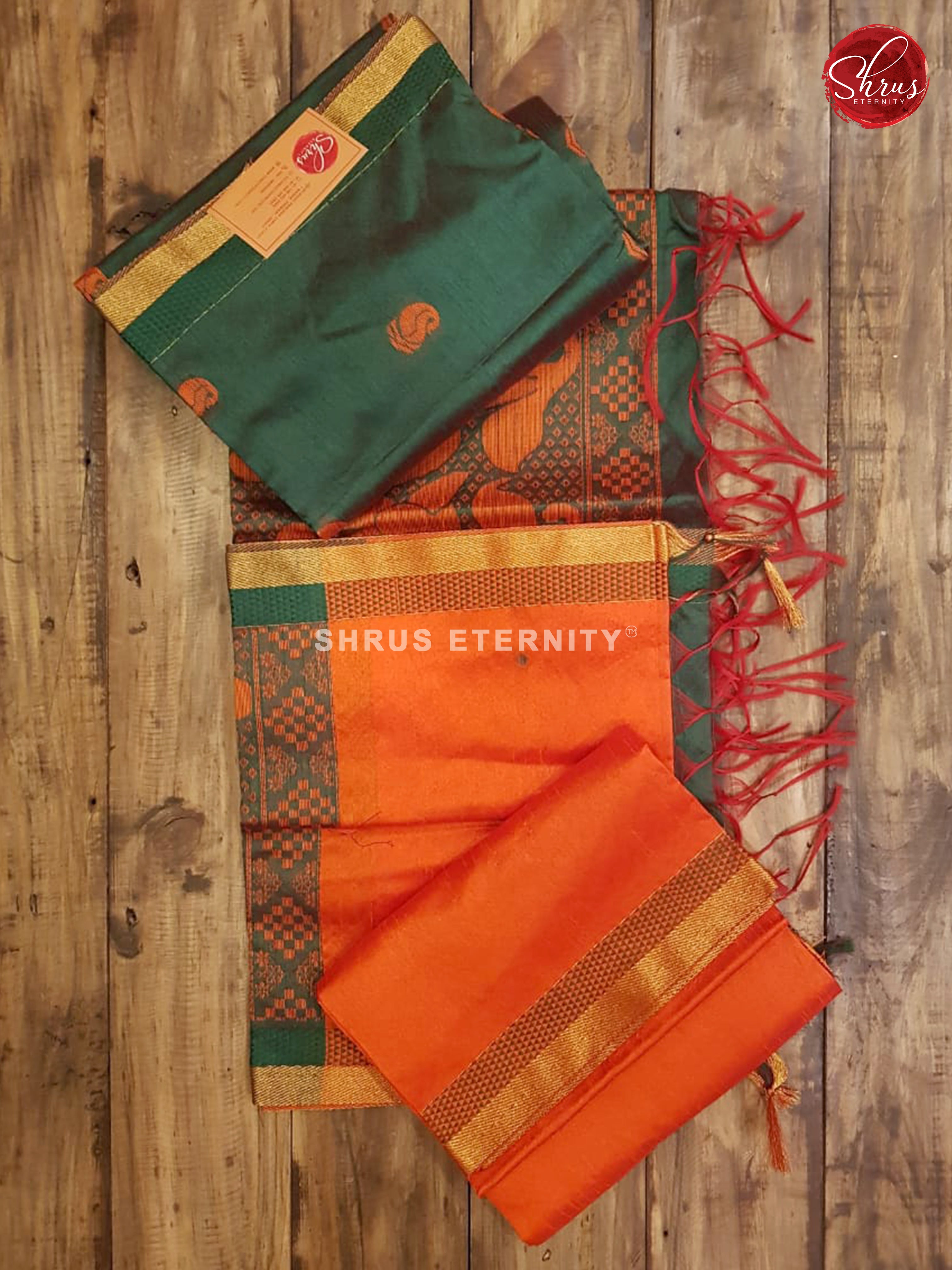 Dark Green & Orange - Semi Raw Silk Suit - Shop on ShrusEternity.com