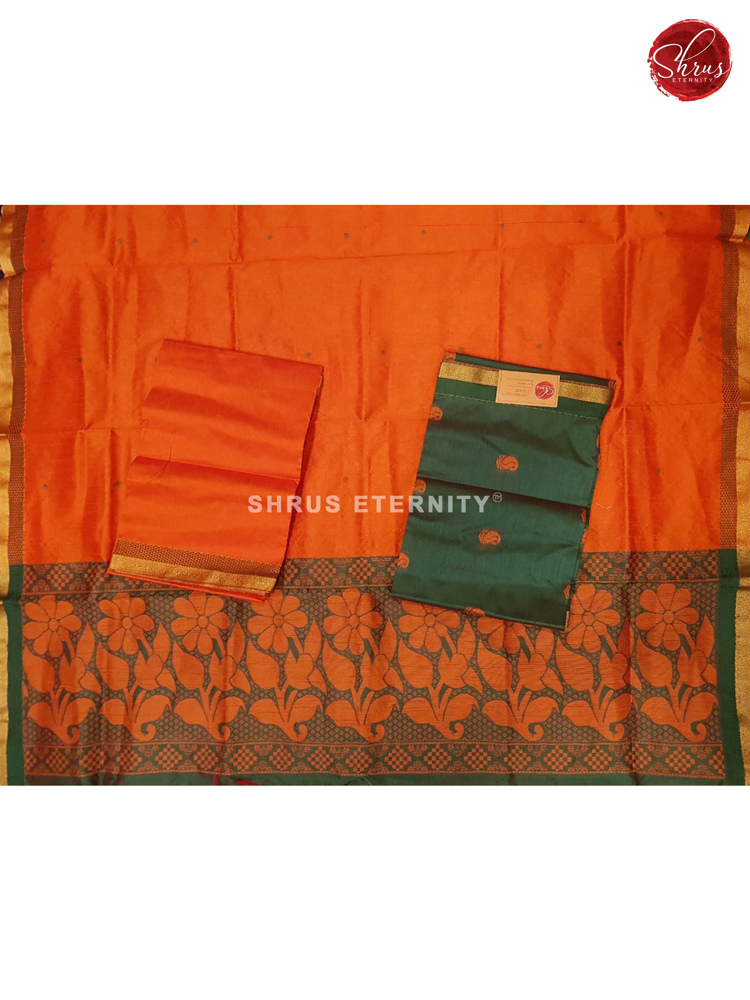 Dark Green & Orange - Semi Raw Silk Suit - Shop on ShrusEternity.com