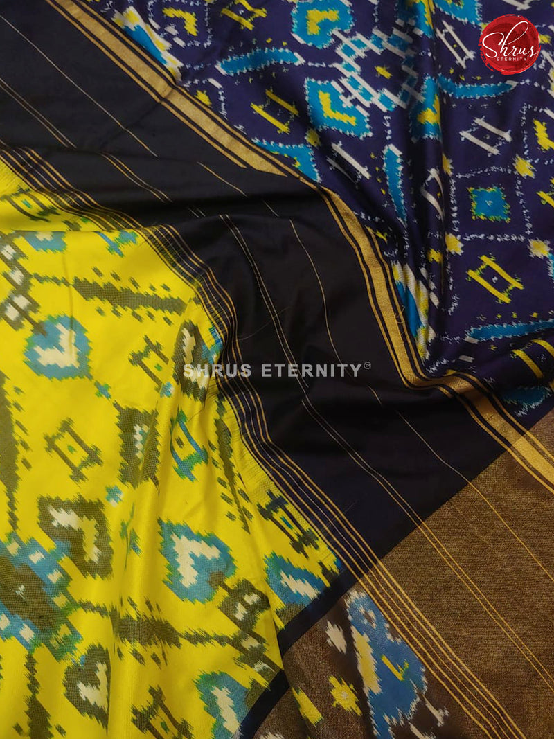 Lemon Yellow & Dark Blue - Ikkat Silk - Shop on ShrusEternity.com
