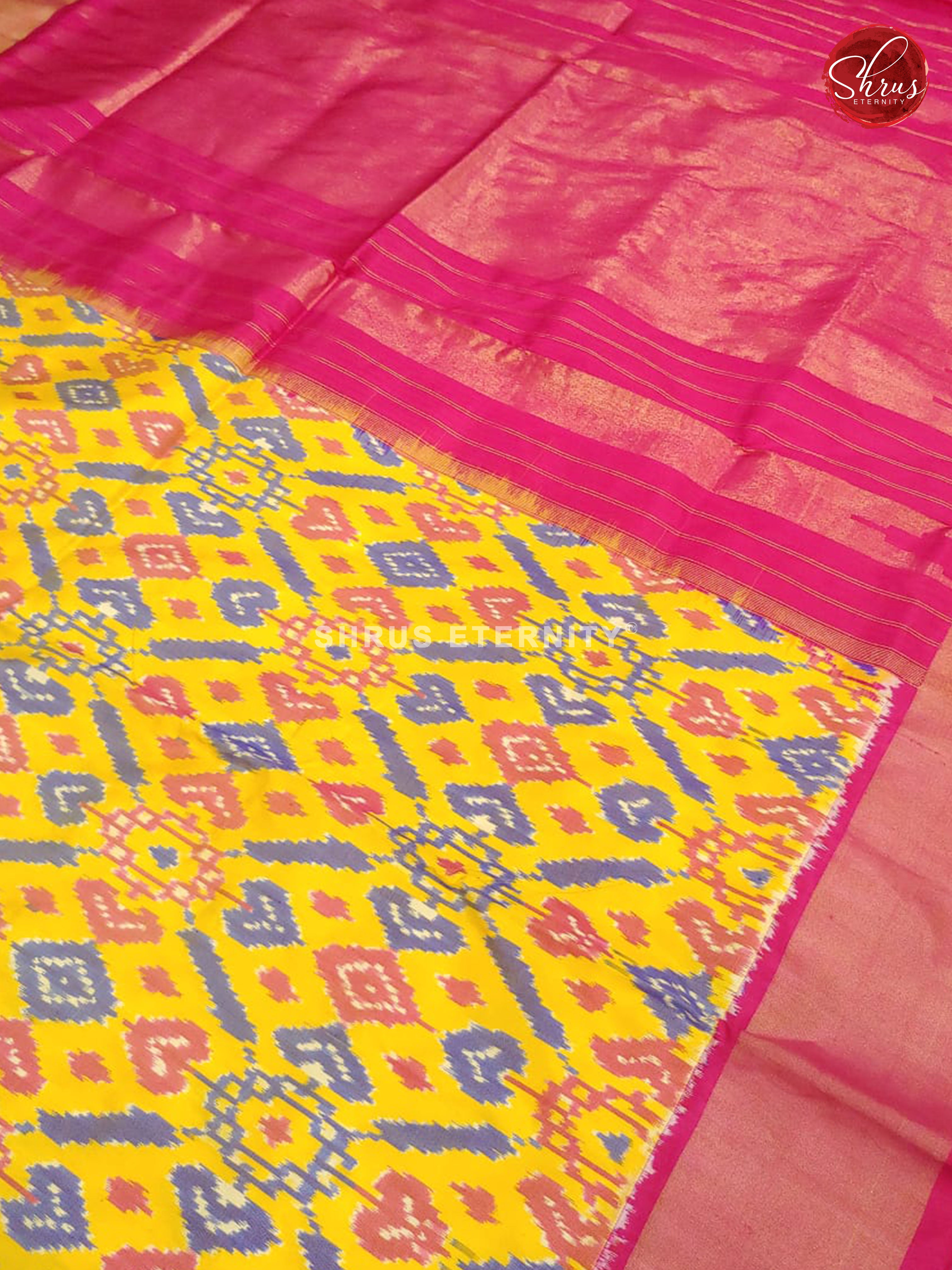 Yellow & Pink - Ikkat Silk - Shop on ShrusEternity.com