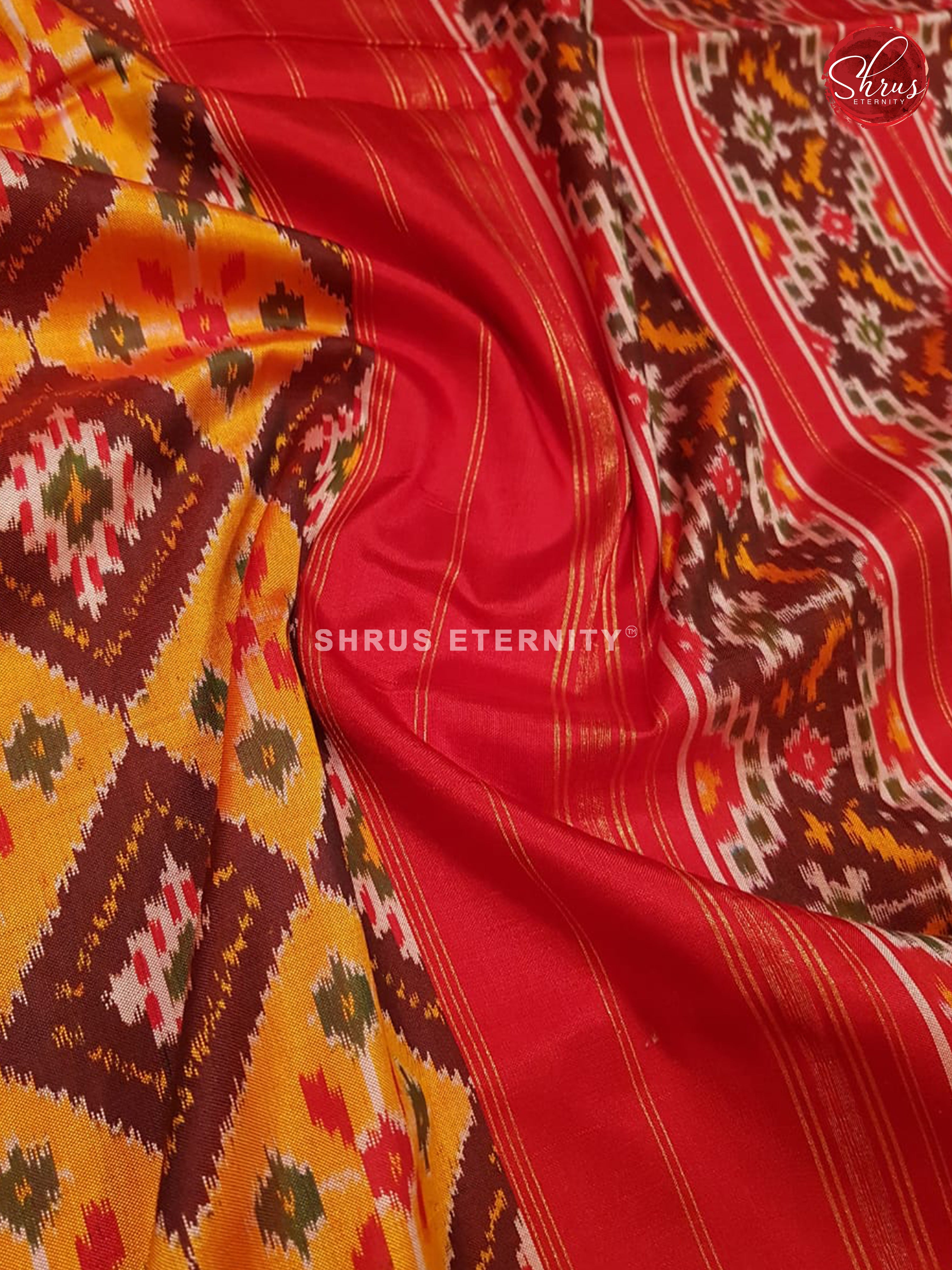 Yellow & Red - Ikkat Silk - Shop on ShrusEternity.com
