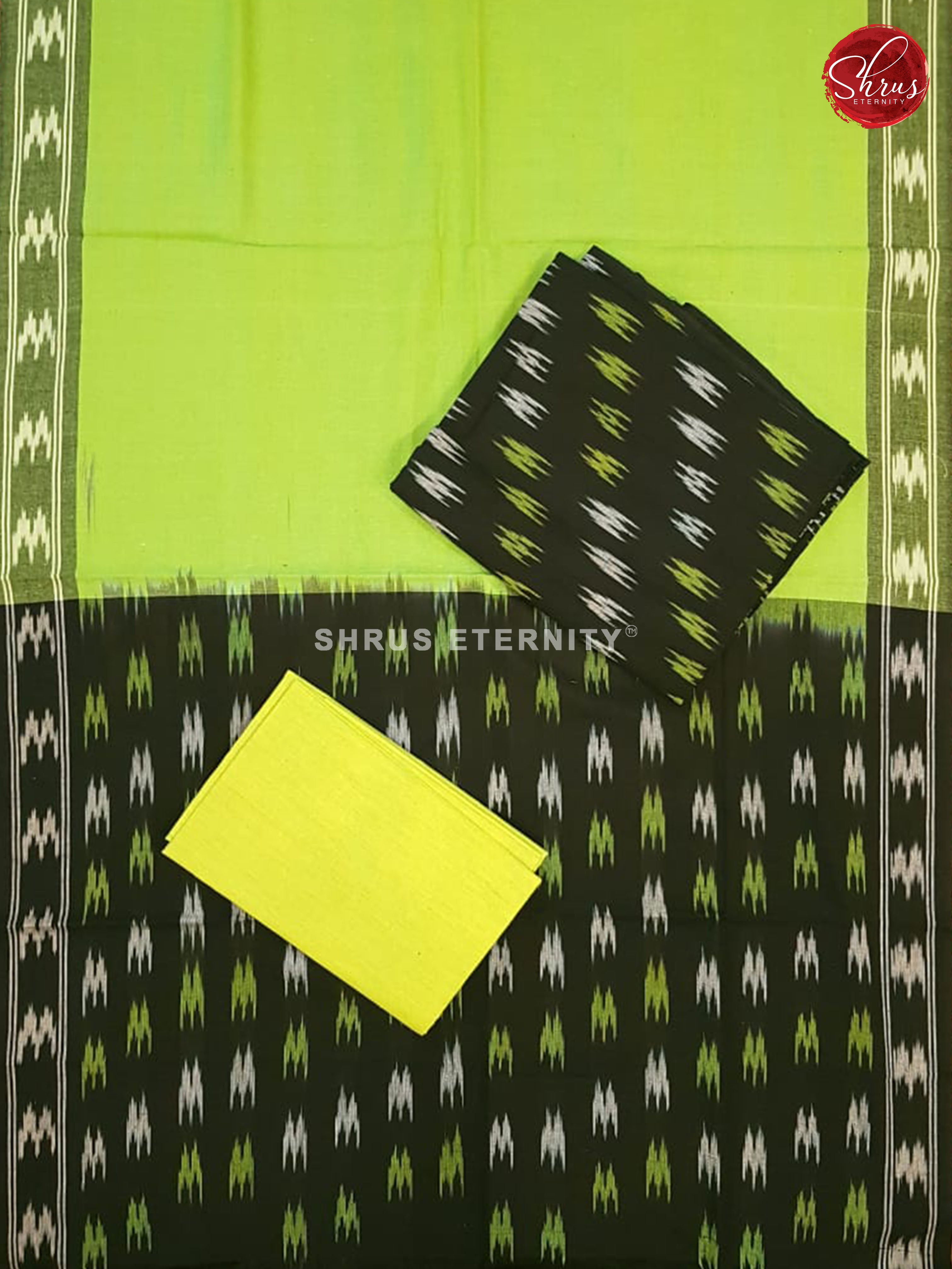 Black & Parrot Green - Ikkat Cotton Salwar - Shop on ShrusEternity.com