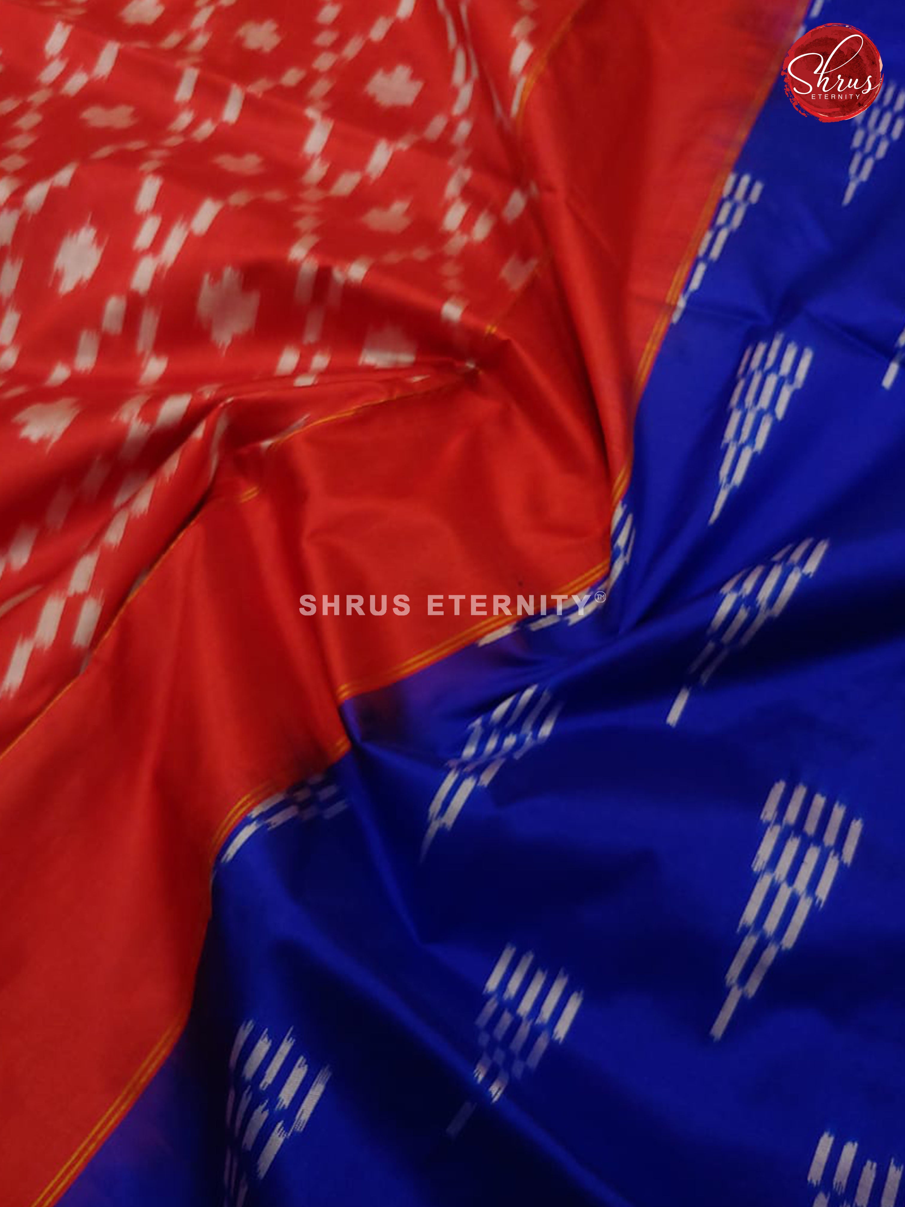 Blue & Red - Ikkat Silk - Shop on ShrusEternity.com