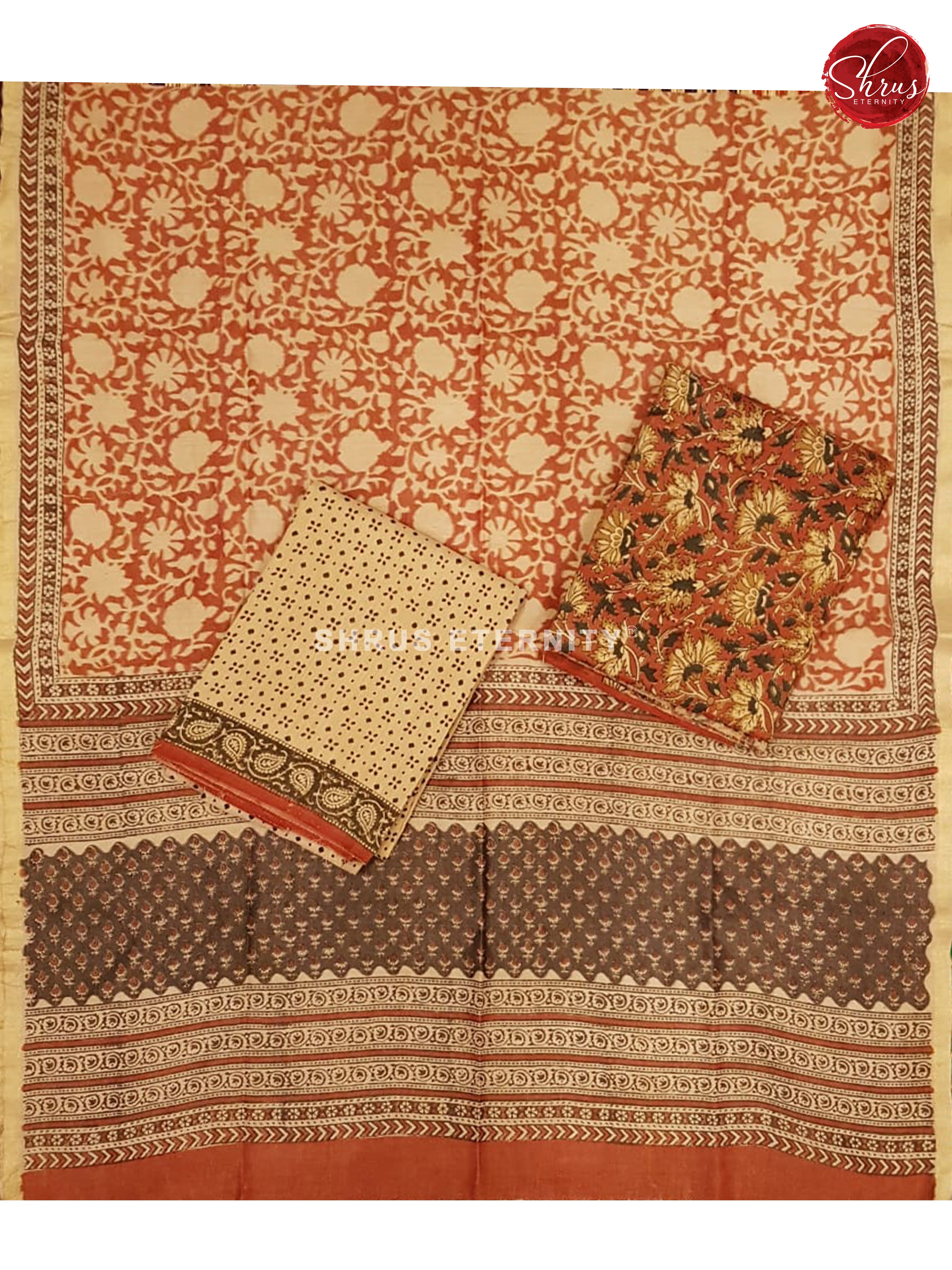 Brick Orange & Beige - Khadi Salwar Cotton - Shop on ShrusEternity.com