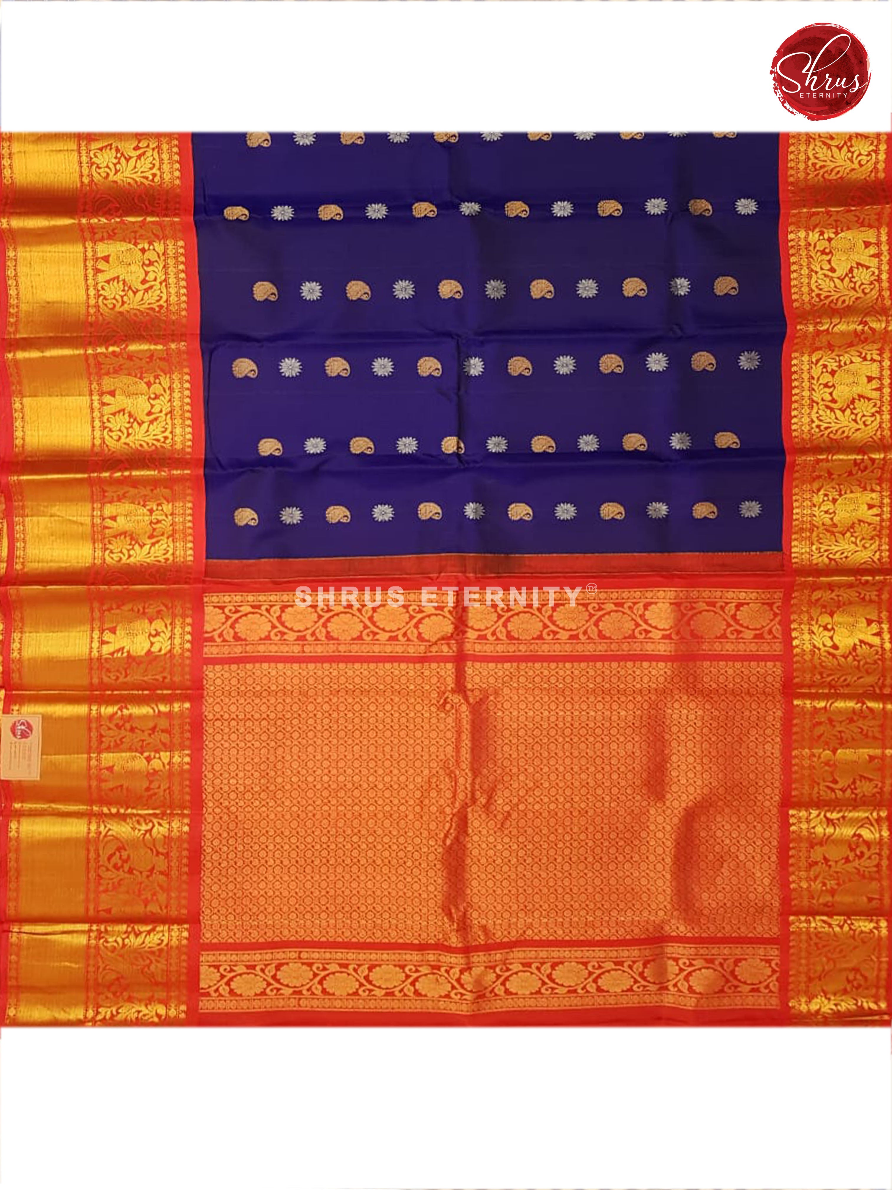 Blue & Red - Gadwal Silk - Shop on ShrusEternity.com