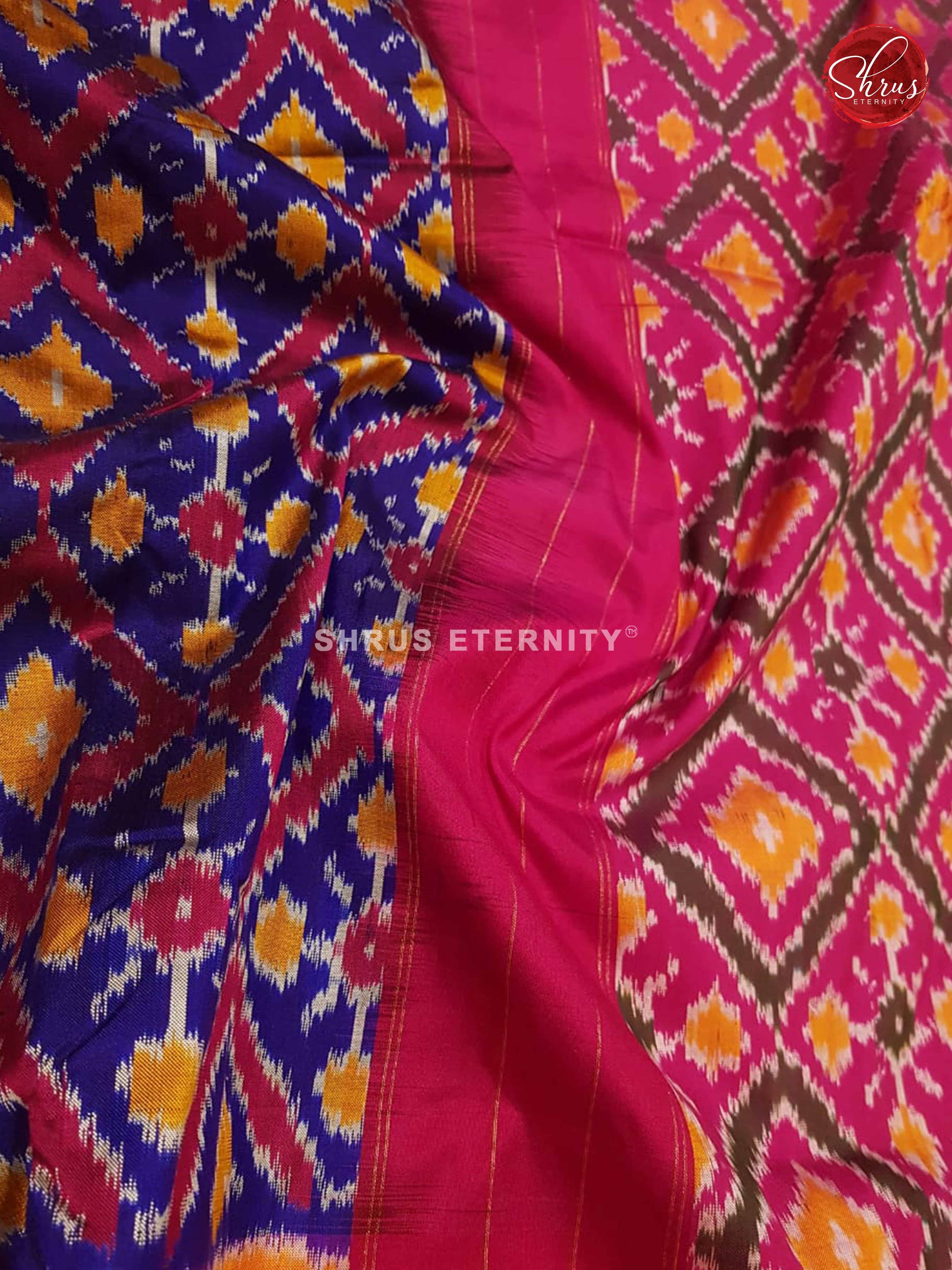 Blue & Pink - Ikkat Silk - Shop on ShrusEternity.com