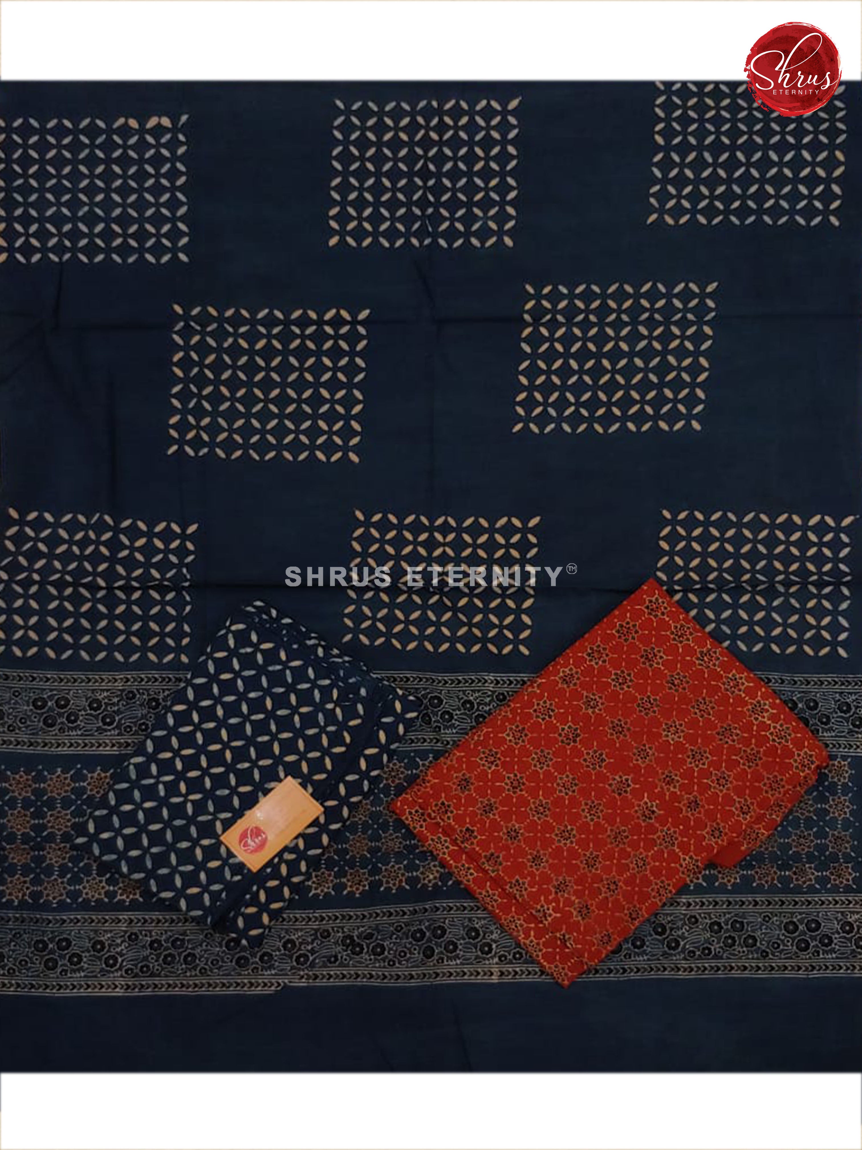 Brick Red & Navy Blue - Ajrakh Block Print - Shop on ShrusEternity.com
