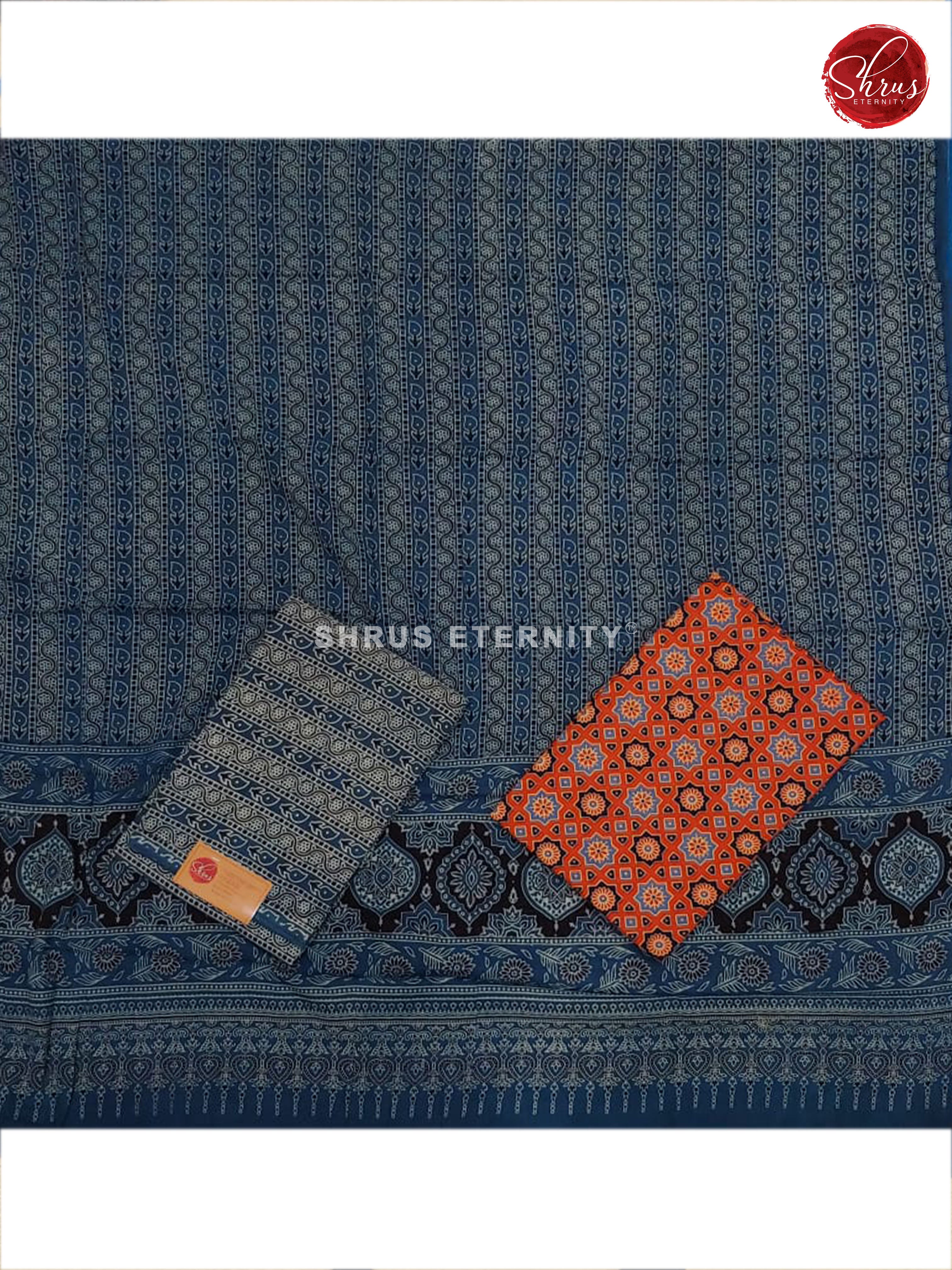 Brick Orange & Blue - Ajrakh Block Print - Shop on ShrusEternity.com