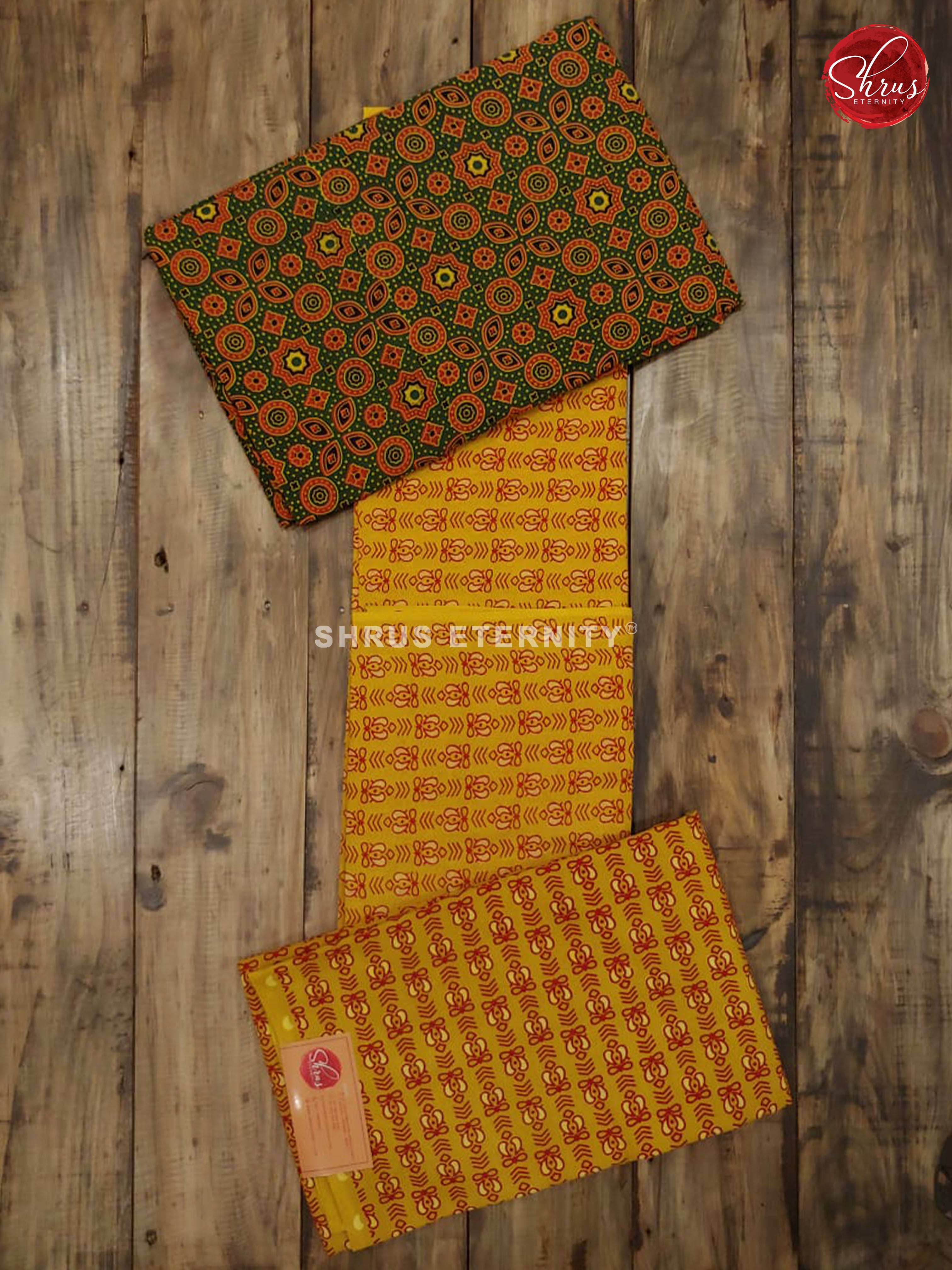 Green & Mustard Yellow - Ajrakh Block Print - Shop on ShrusEternity.com