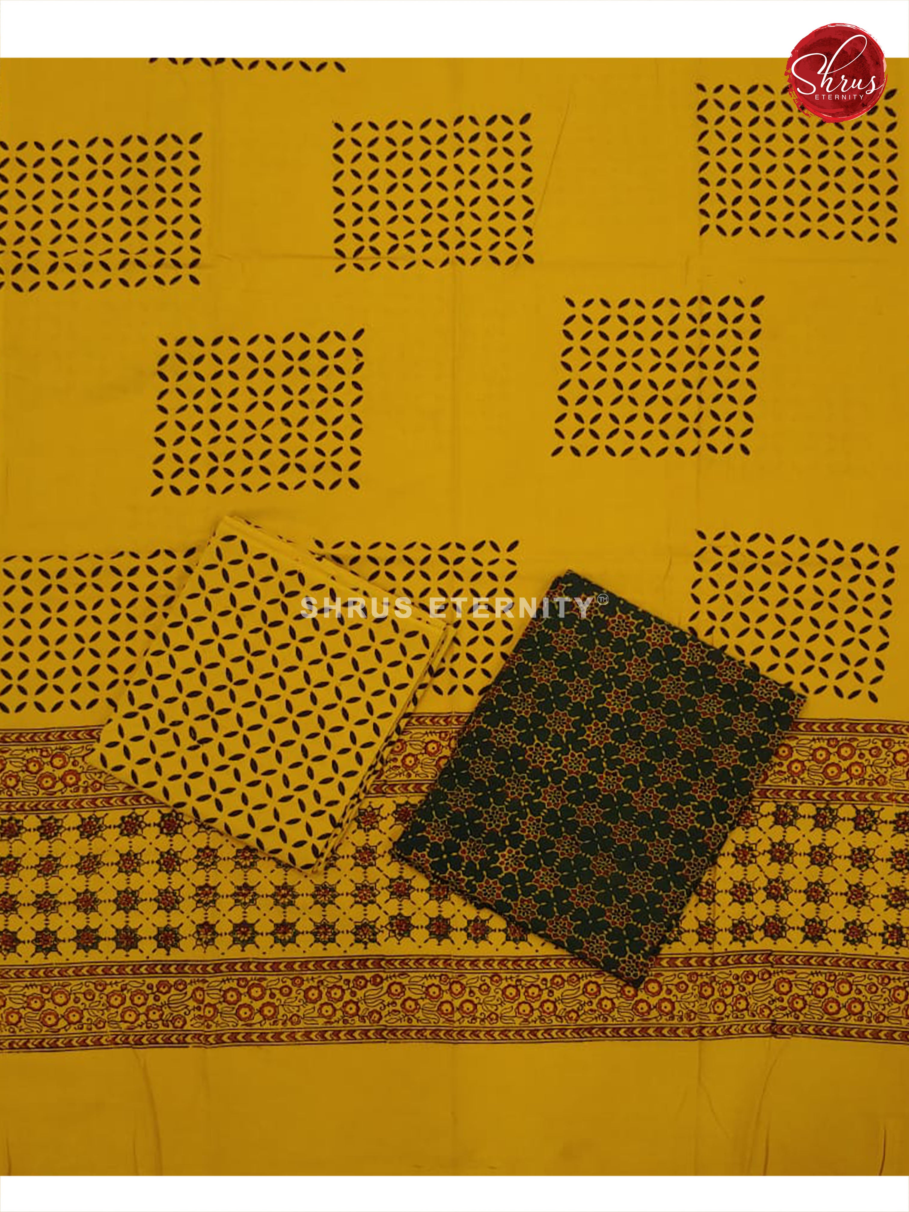 Dark Green & Yellow - Ajrakh Block Print - Shop on ShrusEternity.com