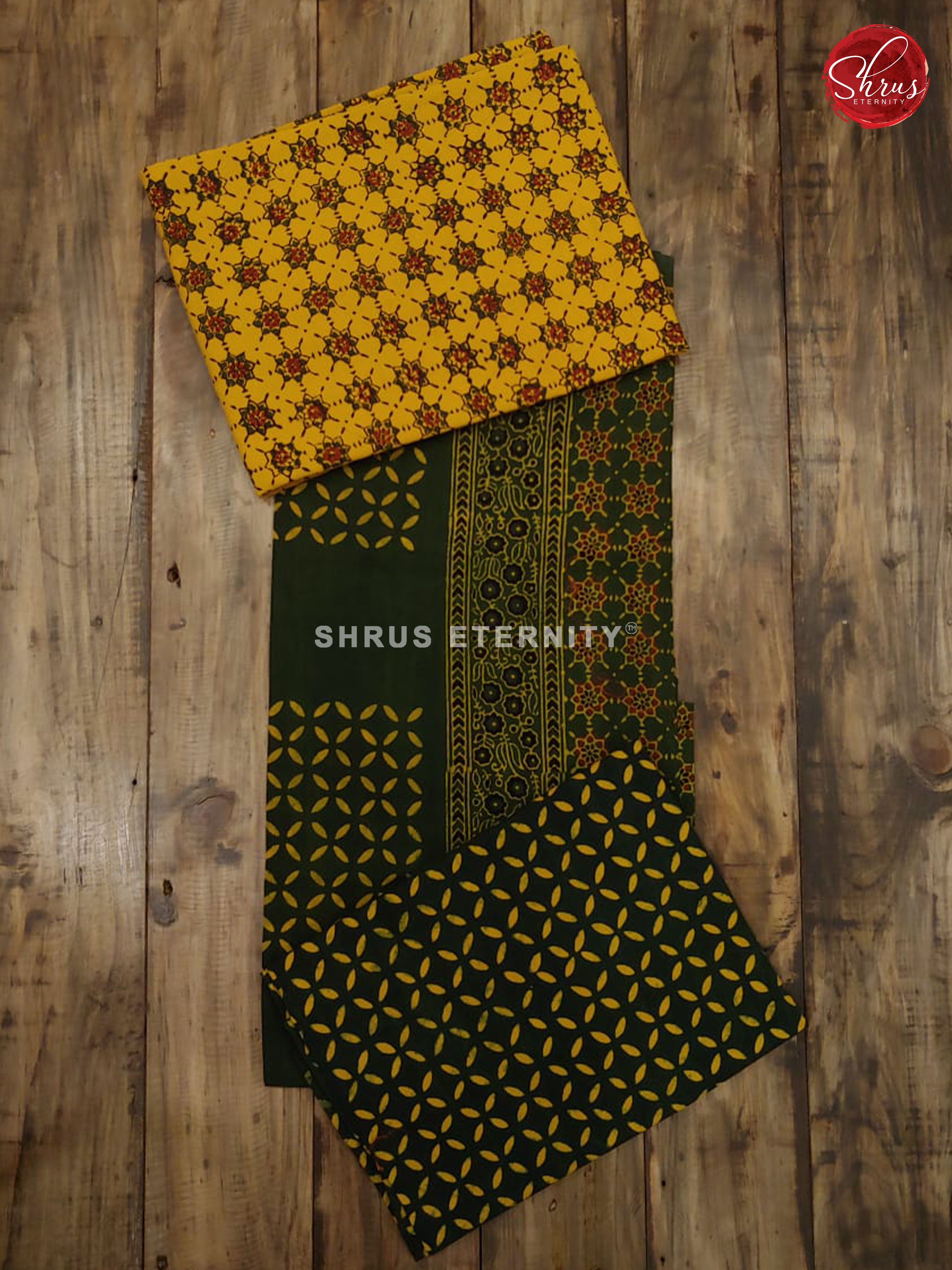 Mustard & Dark Green - Ajrakh Block Print - Shop on ShrusEternity.com